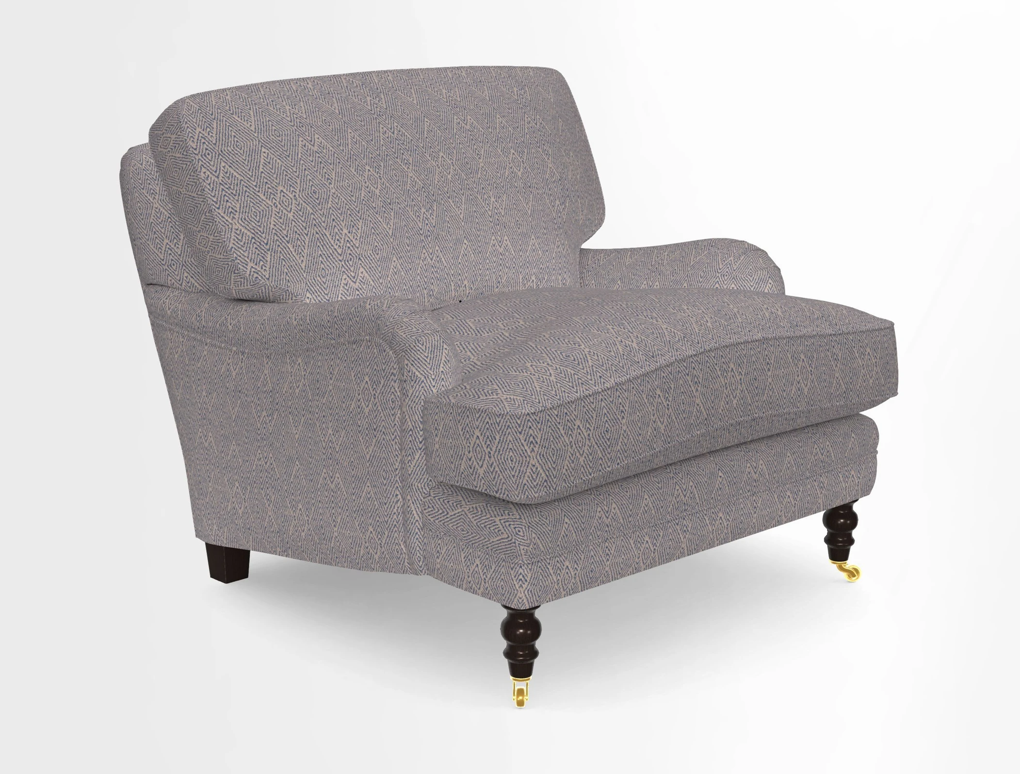 Coates Chair in RHS Gertrude Jekyll Lattice Blue with Seat and Back Cushions in Mohair Velvet Indigo