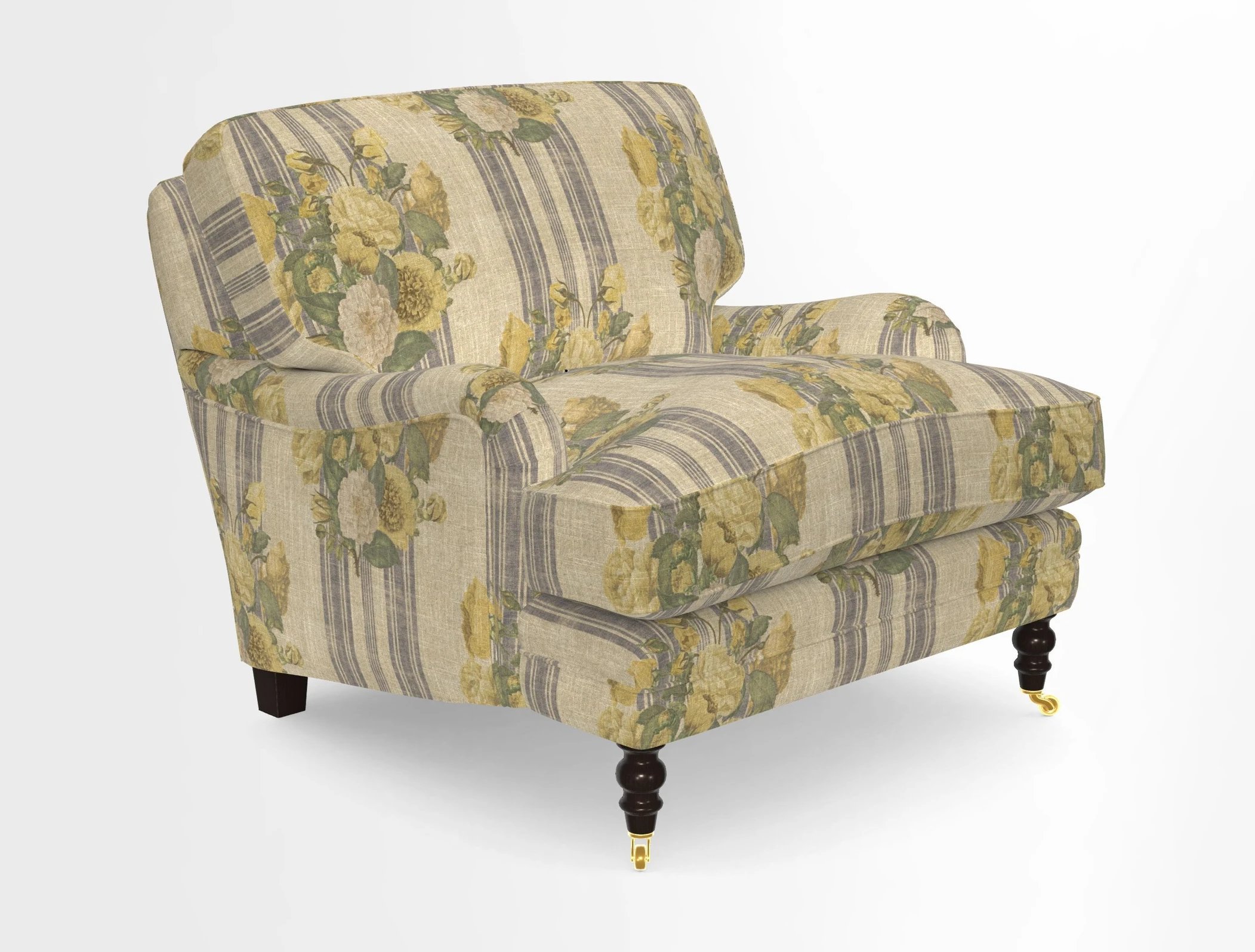 Coates Chair in RHS Gertrude Jekyll Lattice Blue with Seat and Back Cushions in Mohair Velvet Indigo