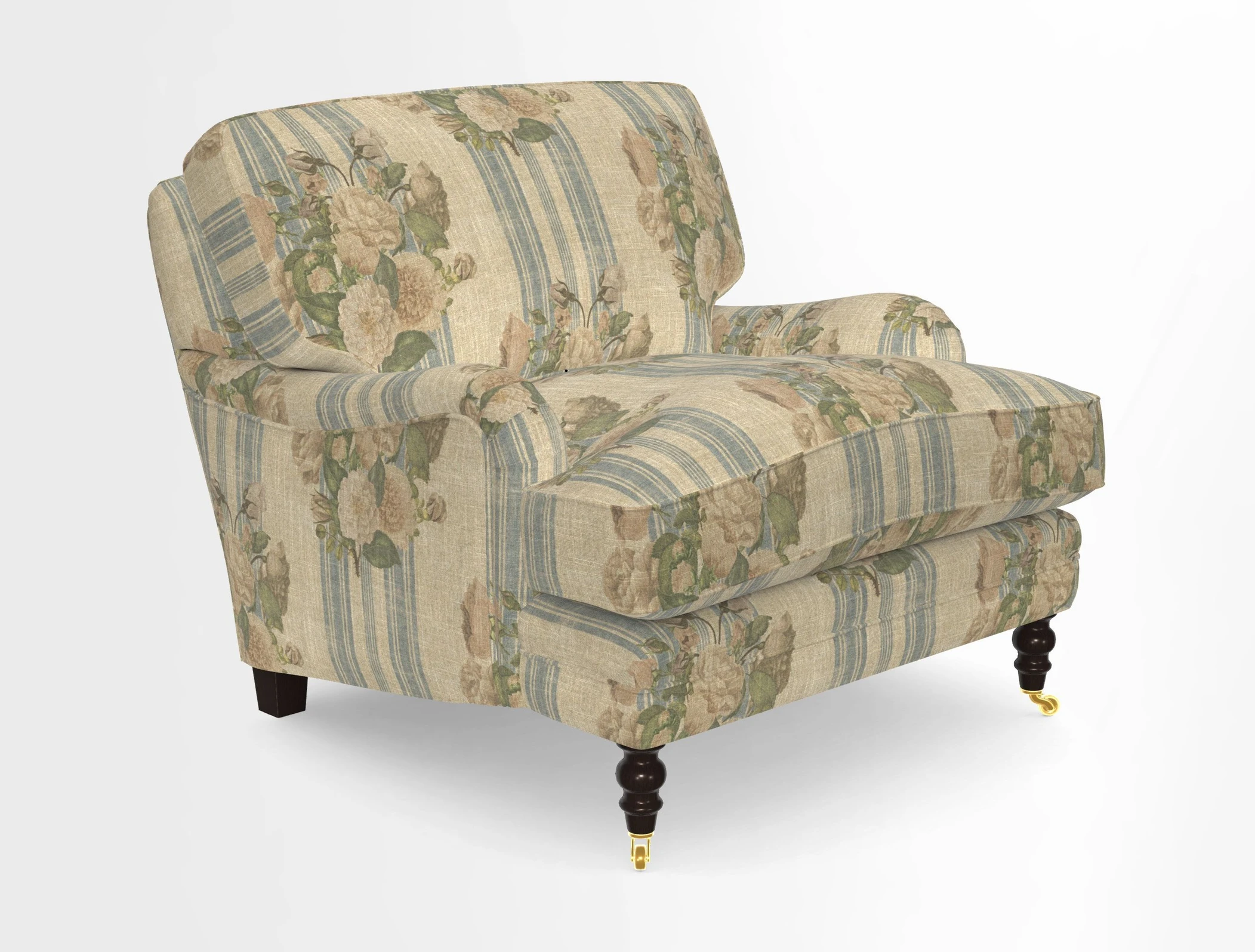 Coates Chair in RHS Gertrude Jekyll Lattice Blue with Seat and Back Cushions in Mohair Velvet Indigo