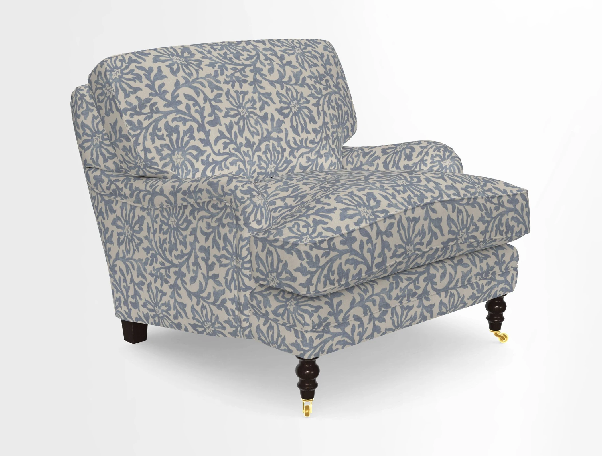 Coates Chair in RHS Gertrude Jekyll Lattice Blue with Seat and Back Cushions in Mohair Velvet Indigo