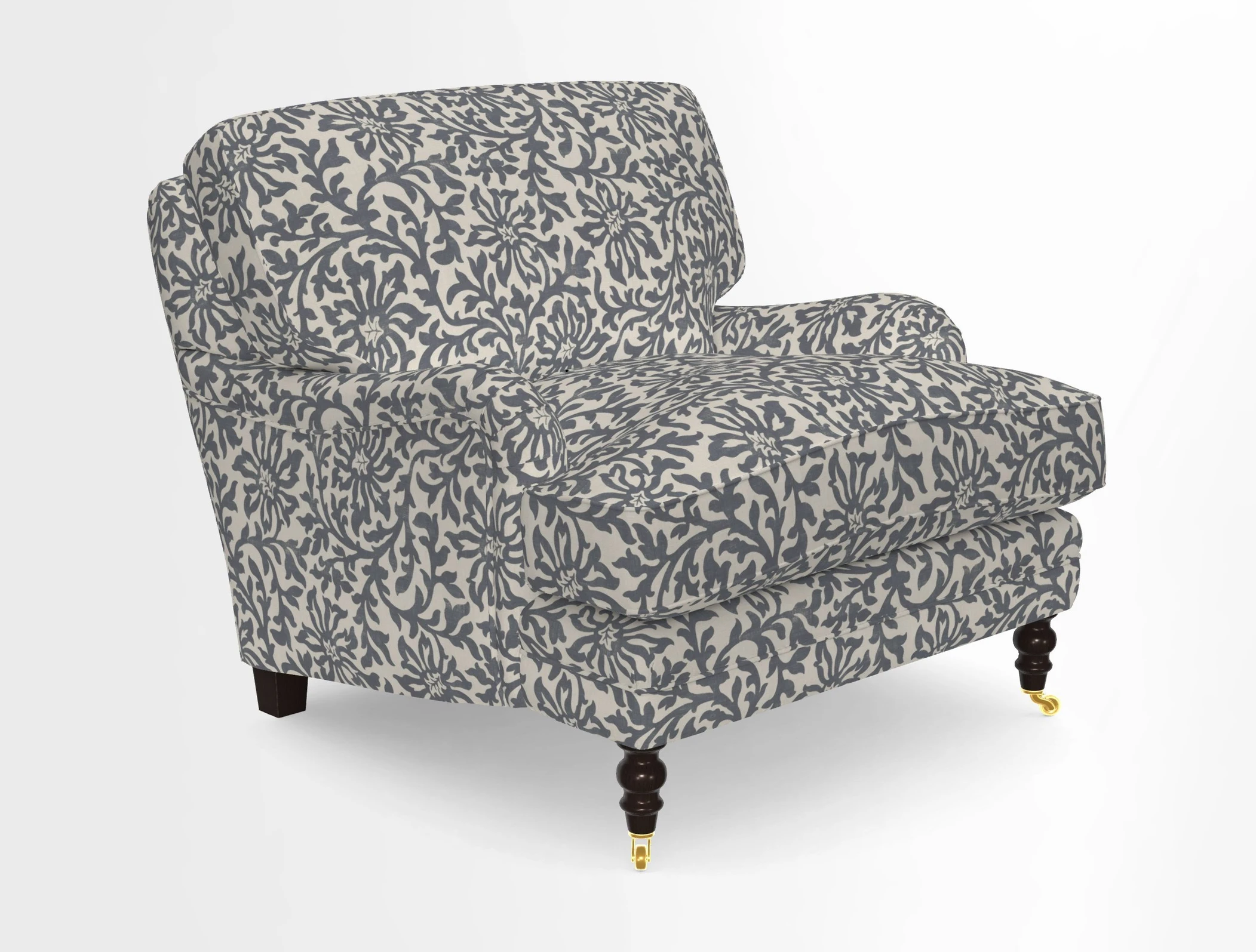 Coates Chair in RHS Gertrude Jekyll Lattice Blue with Seat and Back Cushions in Mohair Velvet Indigo