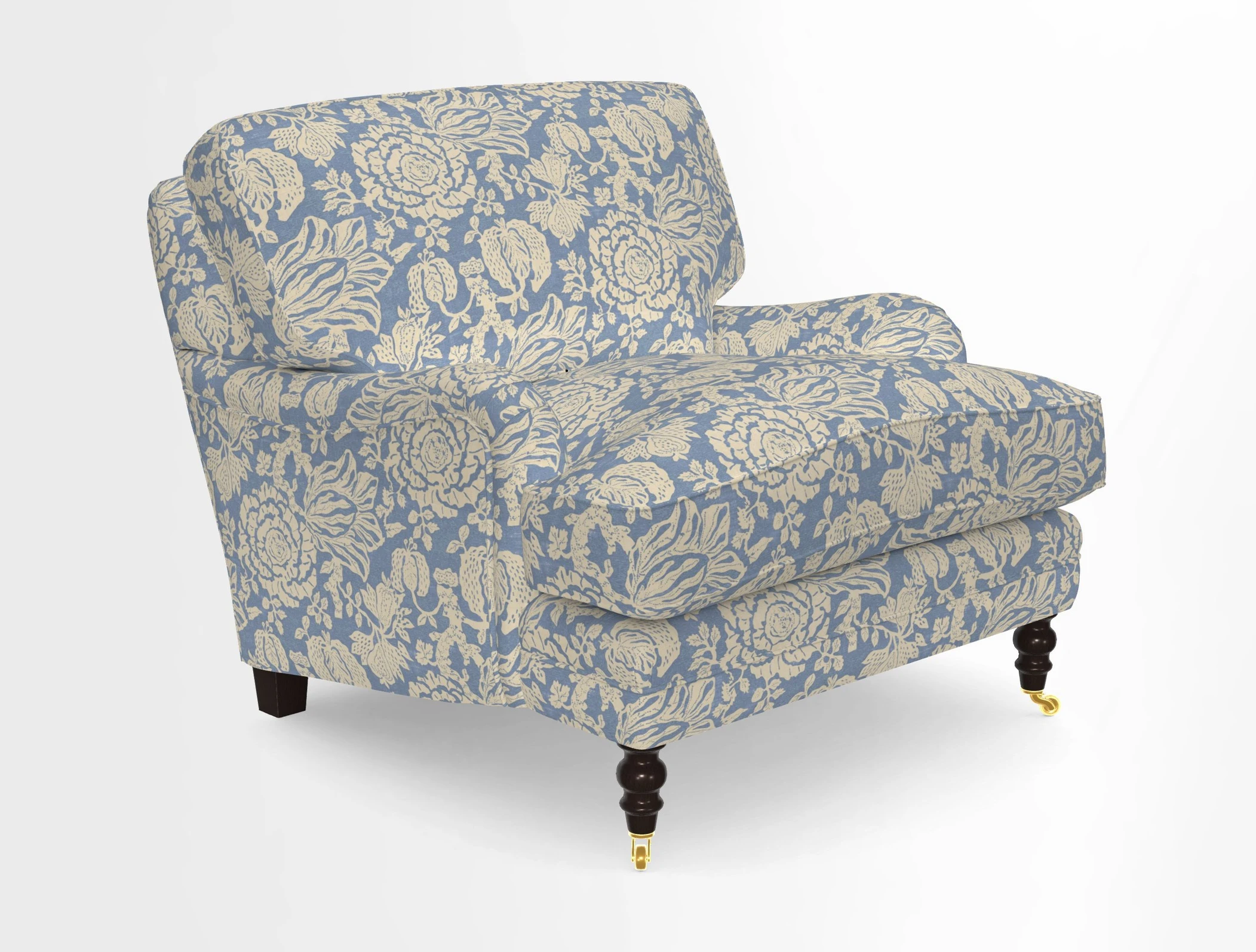 Coates Chair in RHS Gertrude Jekyll Lattice Blue with Seat and Back Cushions in Mohair Velvet Indigo