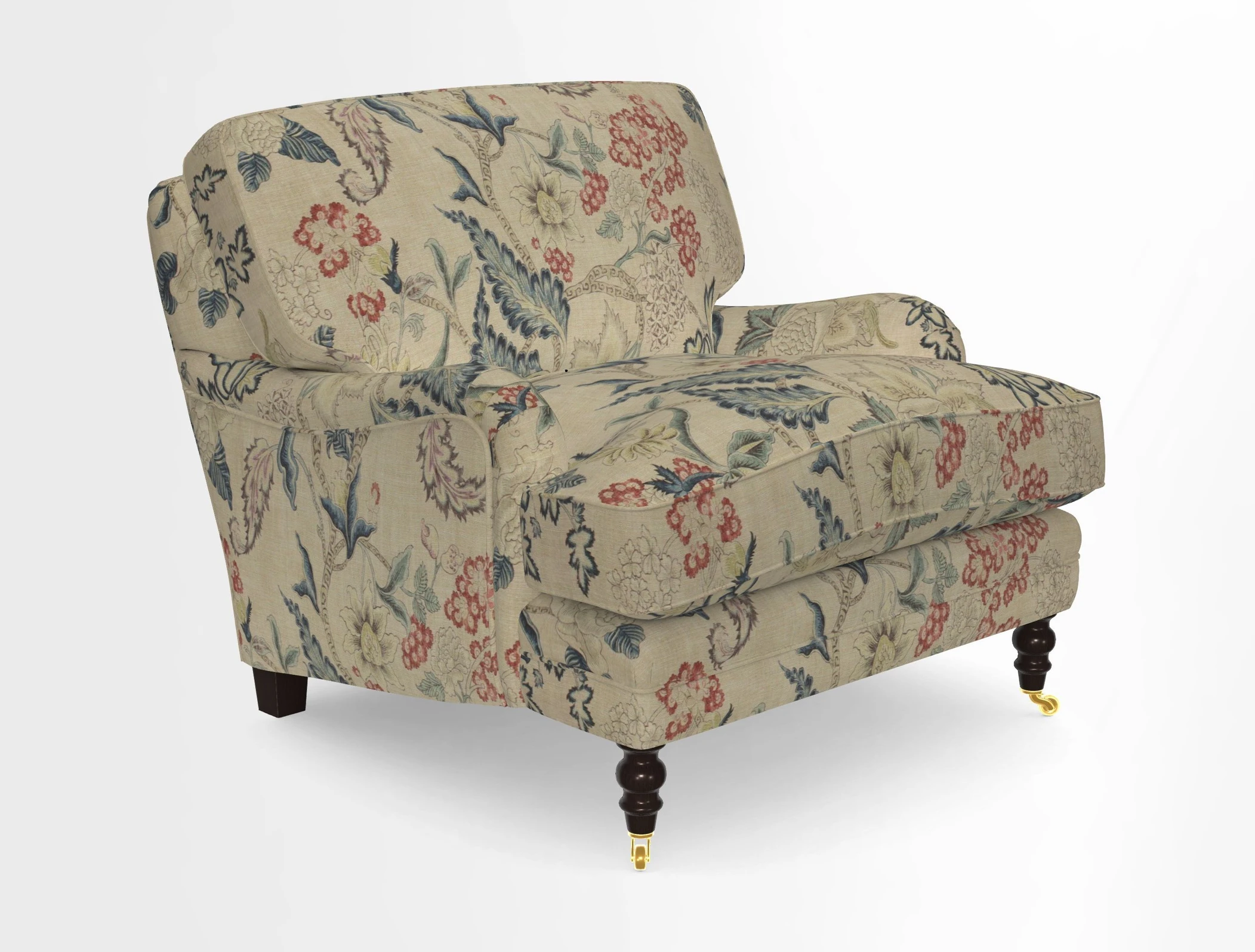 Coates Chair in RHS Gertrude Jekyll Lattice Blue with Seat and Back Cushions in Mohair Velvet Indigo