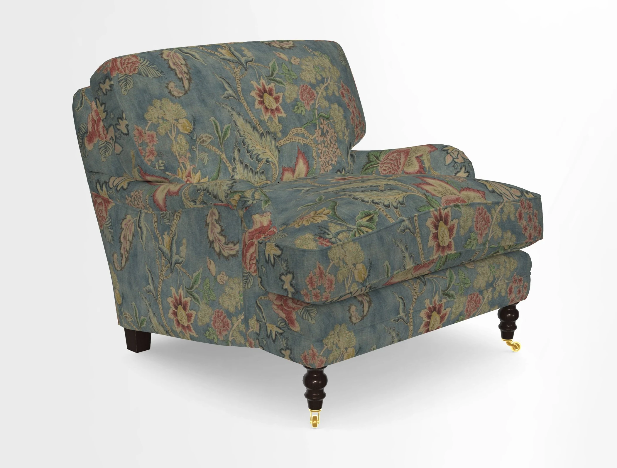 Coates Chair in RHS Gertrude Jekyll Lattice Blue with Seat and Back Cushions in Mohair Velvet Indigo