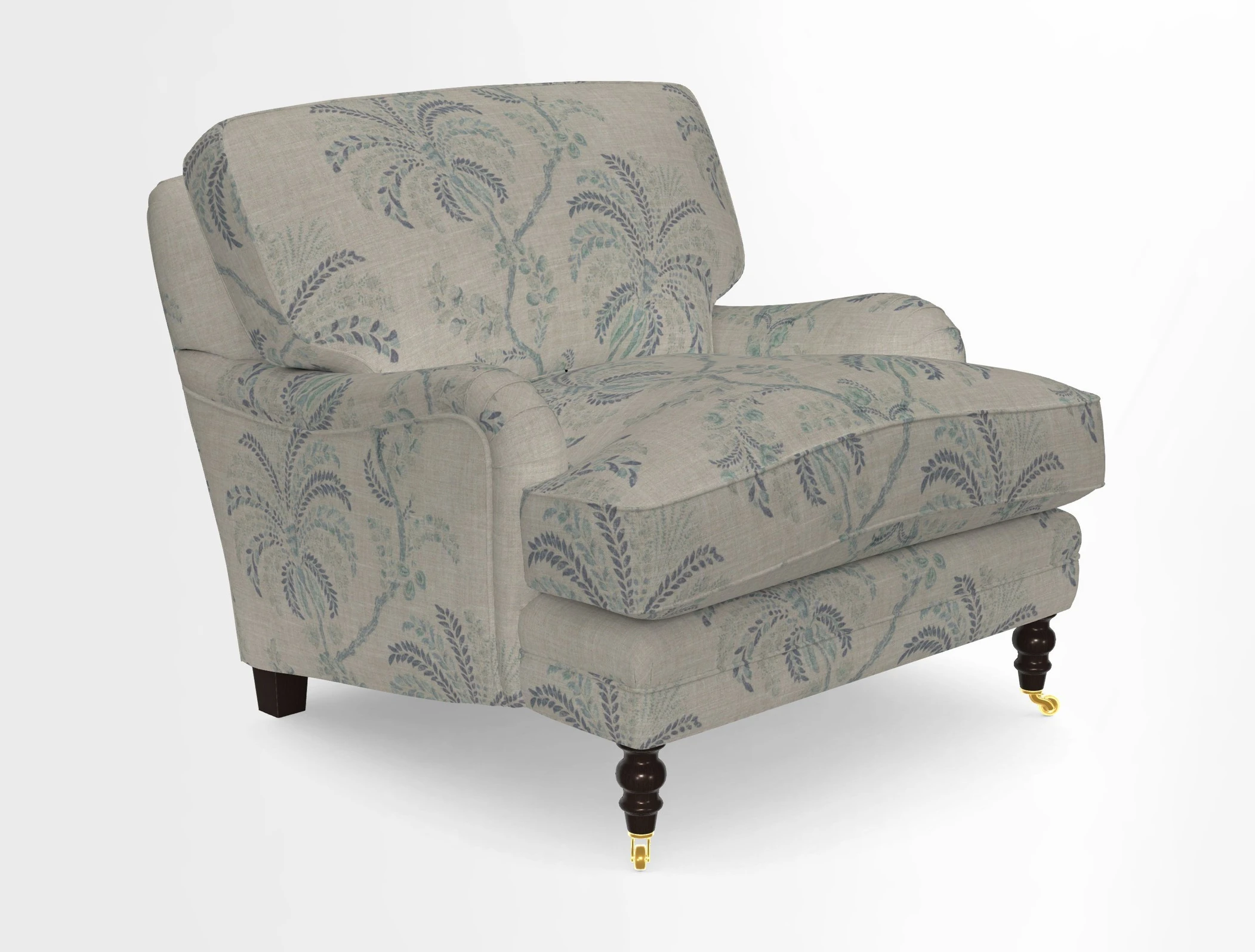 Coates Chair in RHS Gertrude Jekyll Lattice Blue with Seat and Back Cushions in Mohair Velvet Indigo