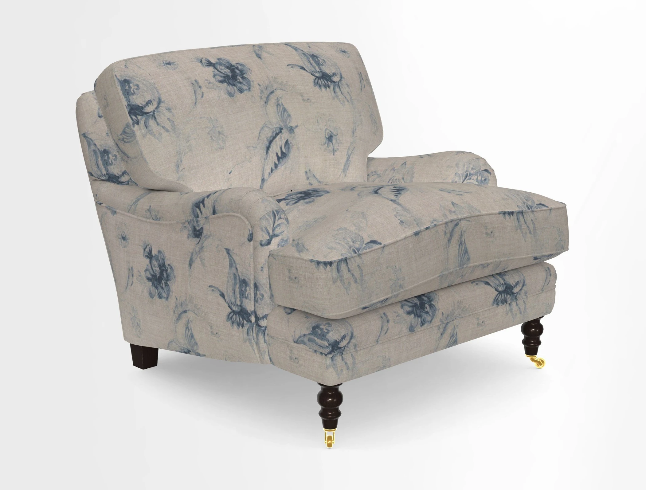 Coates Chair in RHS Gertrude Jekyll Lattice Blue with Seat and Back Cushions in Mohair Velvet Indigo