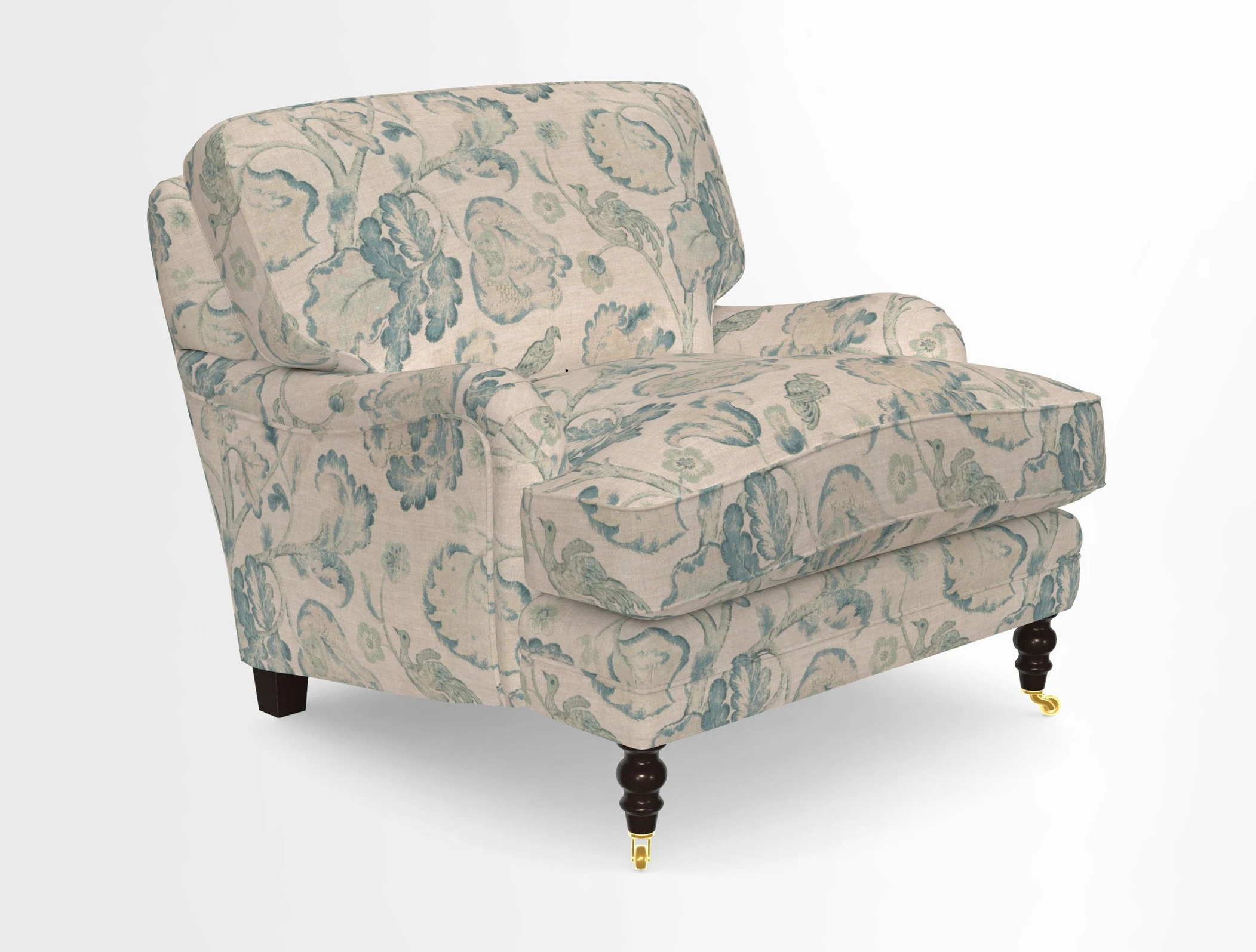 Coates Chair in RHS Gertrude Jekyll Lattice Blue with Seat and Back Cushions in Mohair Velvet Indigo