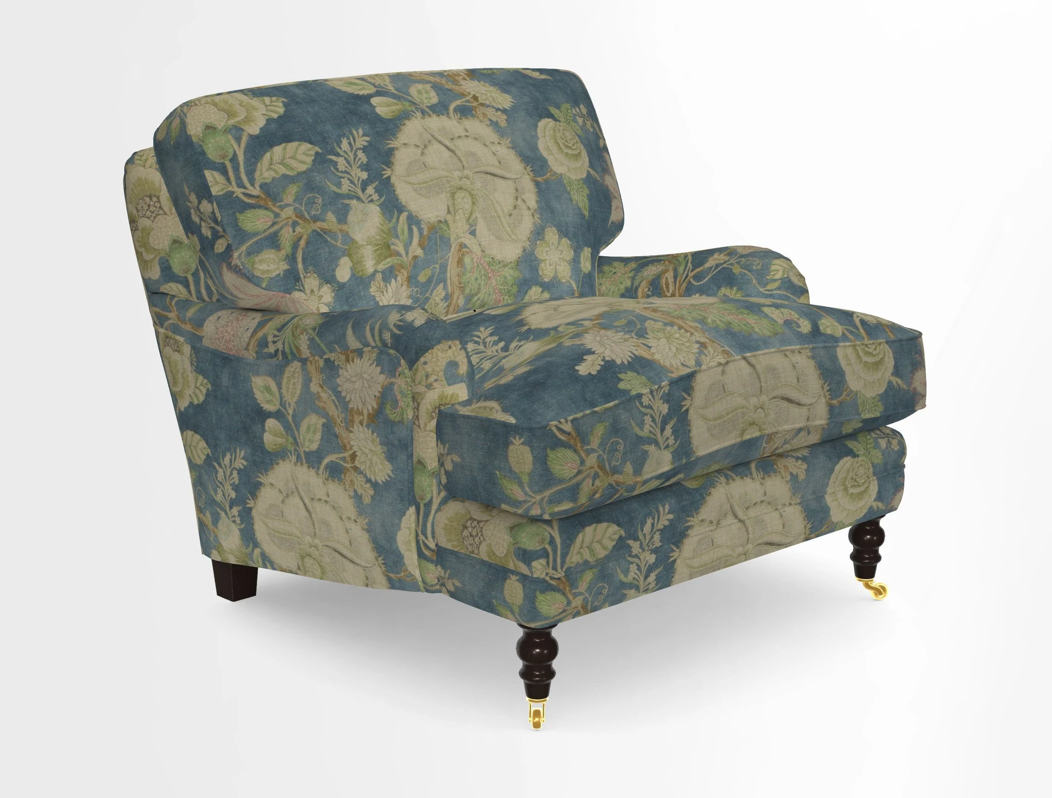 Coates Chair in RHS Gertrude Jekyll Lattice Blue with Seat and Back Cushions in Mohair Velvet Indigo