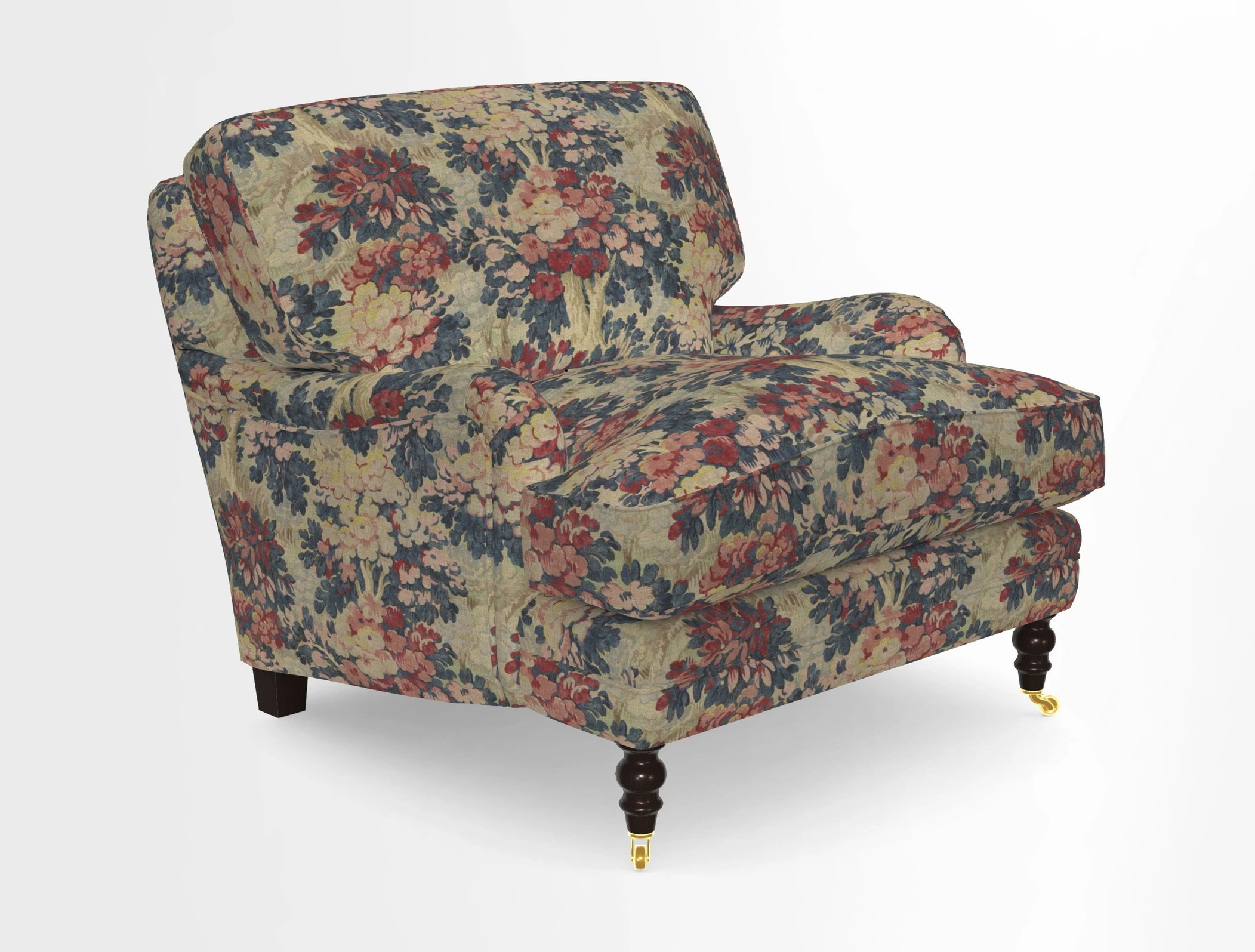 Coates Chair in RHS Gertrude Jekyll Lattice Blue with Seat and Back Cushions in Mohair Velvet Indigo