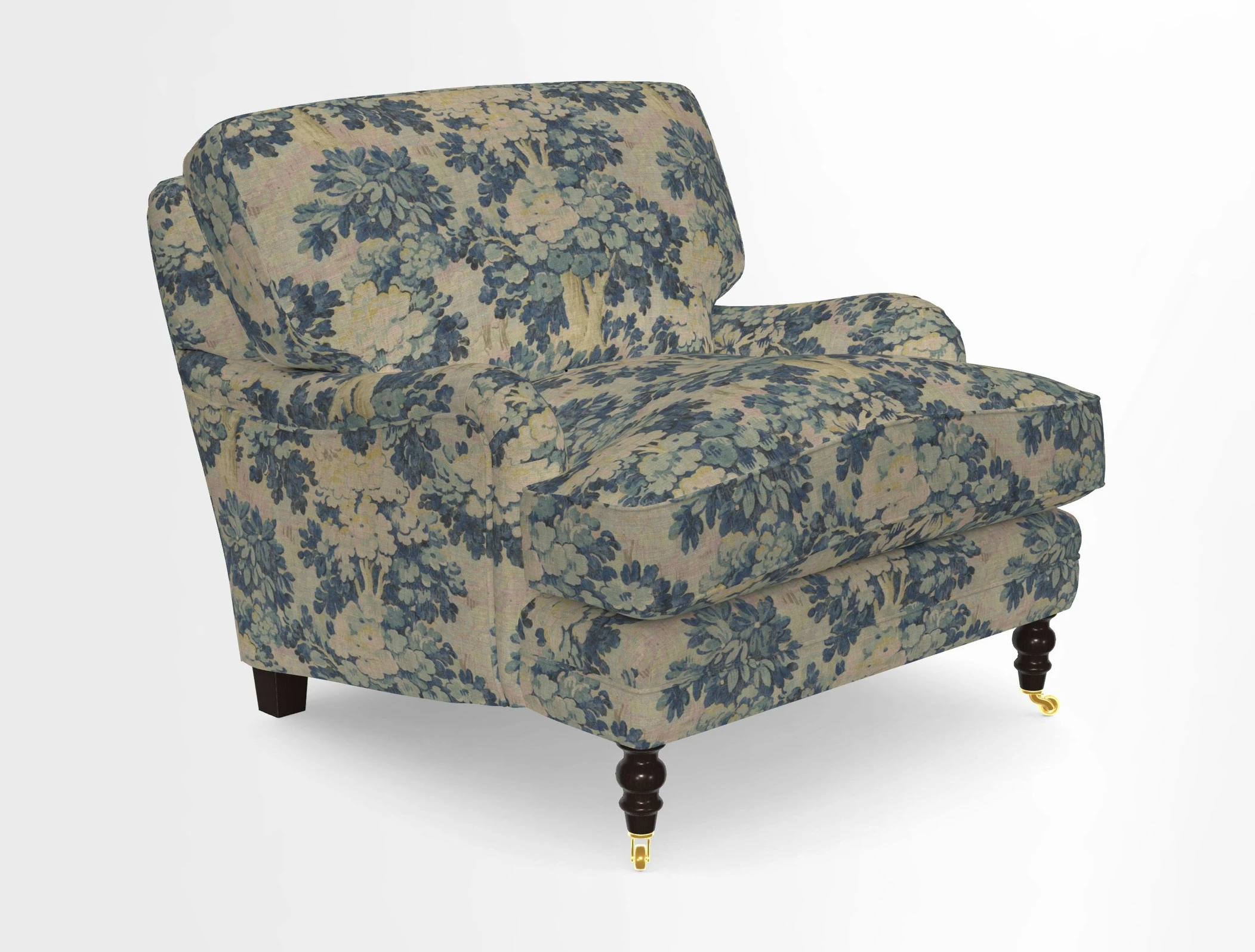 Coates Chair in RHS Gertrude Jekyll Lattice Blue with Seat and Back Cushions in Mohair Velvet Indigo