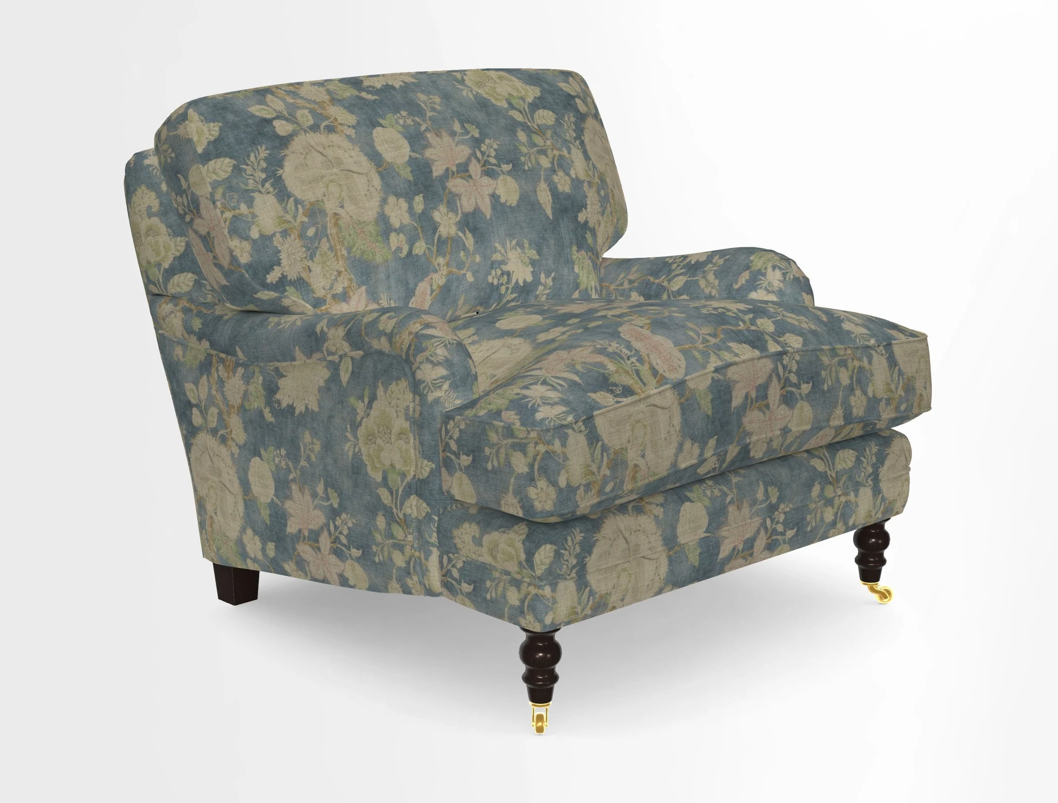 Coates Chair in RHS Gertrude Jekyll Lattice Blue with Seat and Back Cushions in Mohair Velvet Indigo