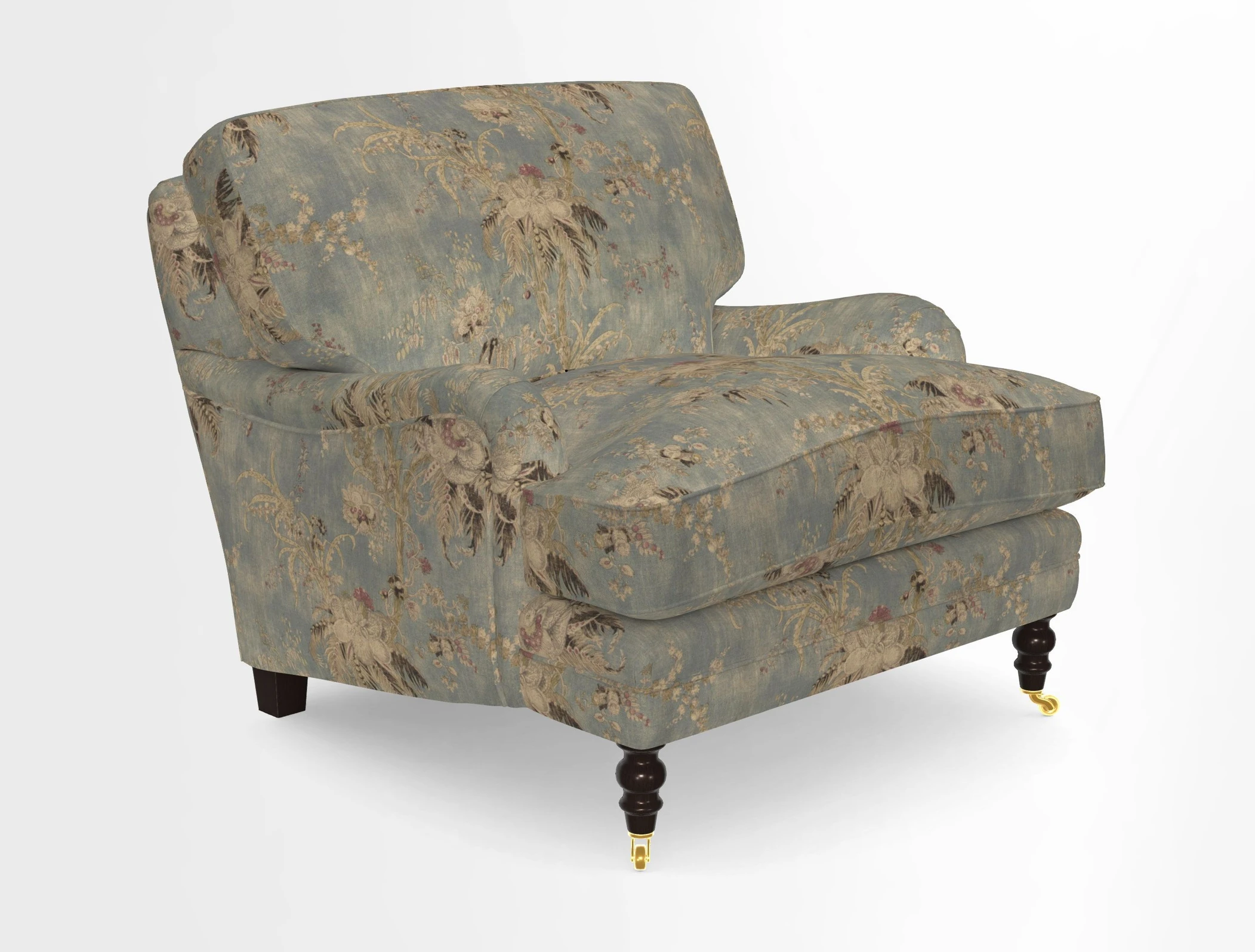 Coates Chair in RHS Gertrude Jekyll Lattice Blue with Seat and Back Cushions in Mohair Velvet Indigo