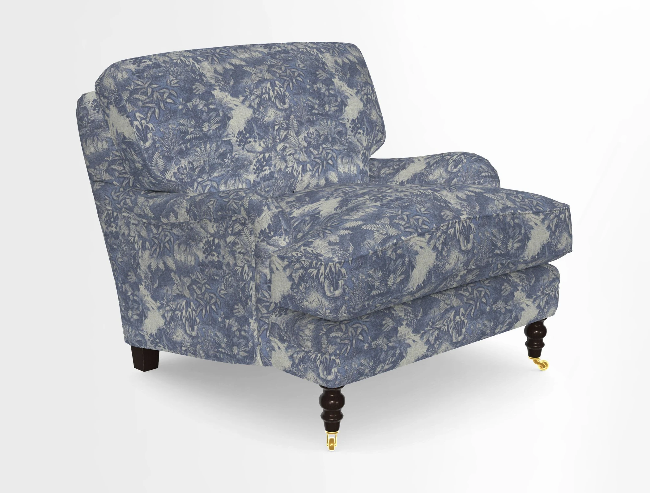 Coates Chair in RHS Gertrude Jekyll Lattice Blue with Seat and Back Cushions in Mohair Velvet Indigo
