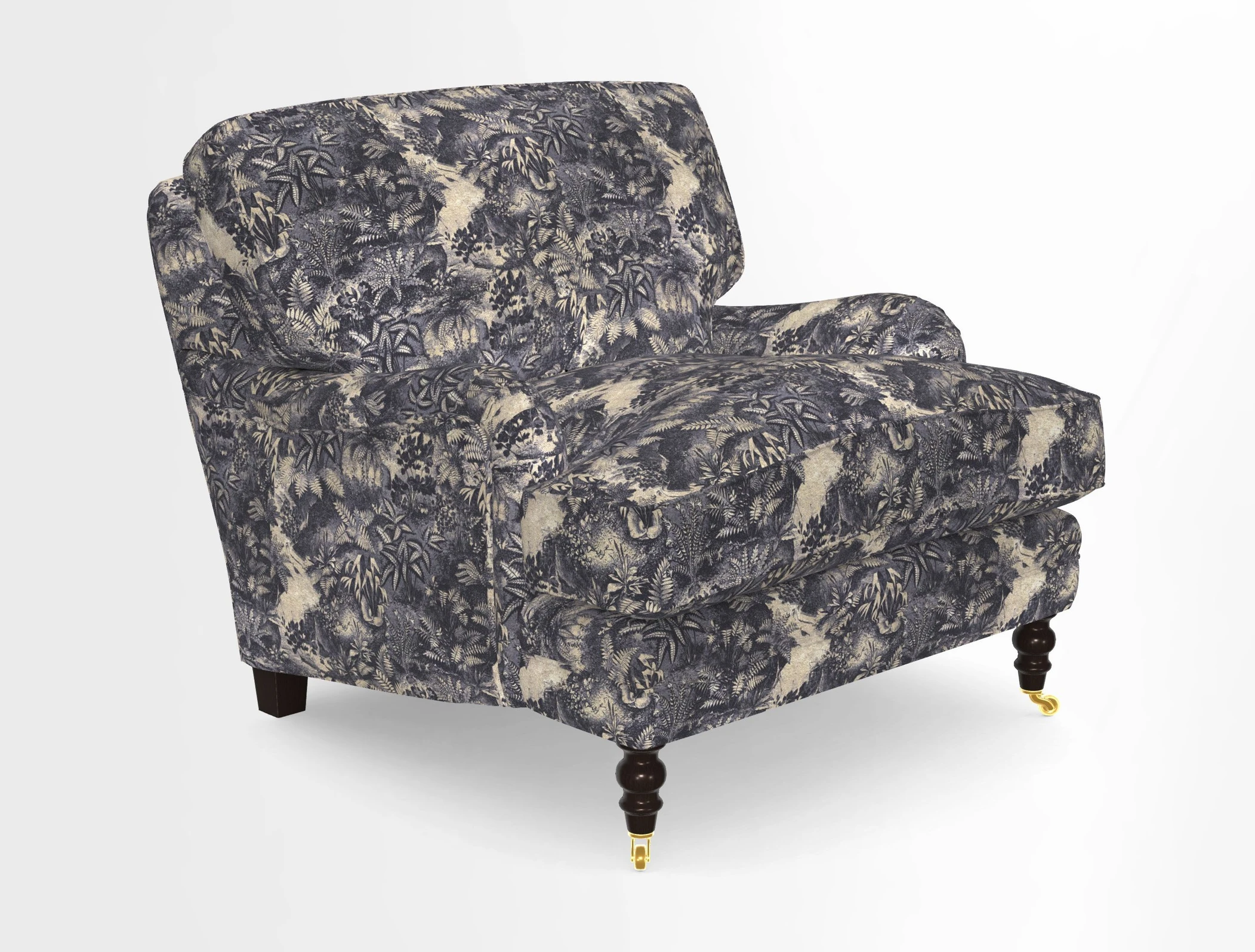 Coates Chair in RHS Gertrude Jekyll Lattice Blue with Seat and Back Cushions in Mohair Velvet Indigo