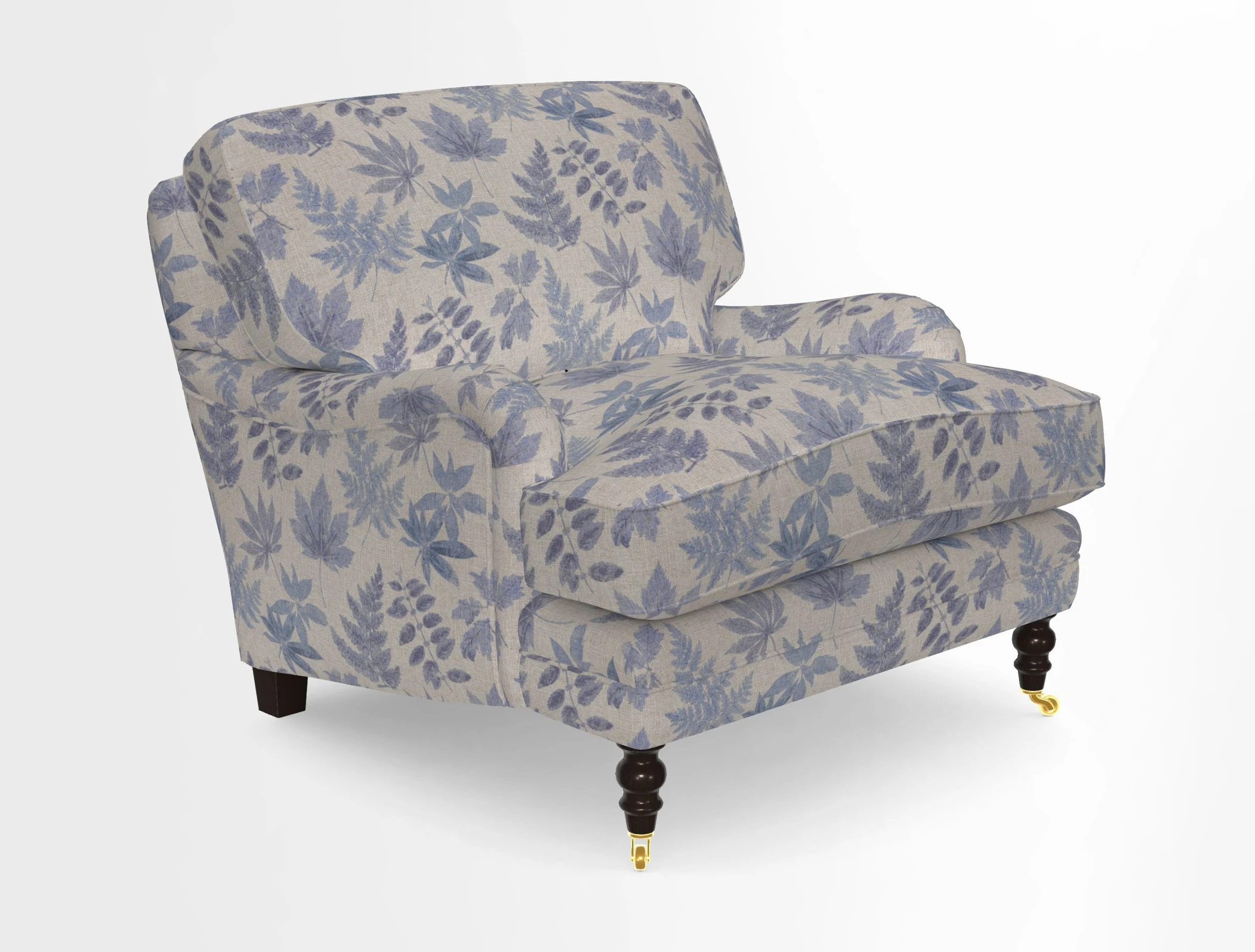 Coates Chair in RHS Gertrude Jekyll Lattice Blue with Seat and Back Cushions in Mohair Velvet Indigo