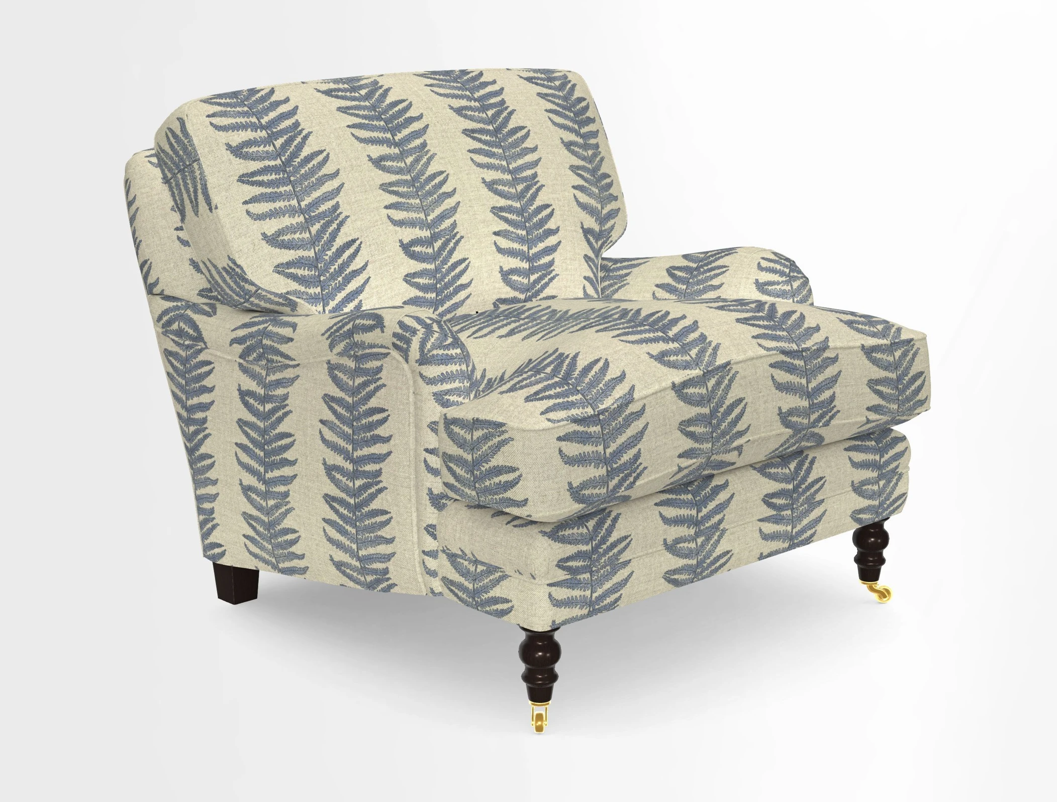 Coates Chair in RHS Gertrude Jekyll Lattice Blue with Seat and Back Cushions in Mohair Velvet Indigo