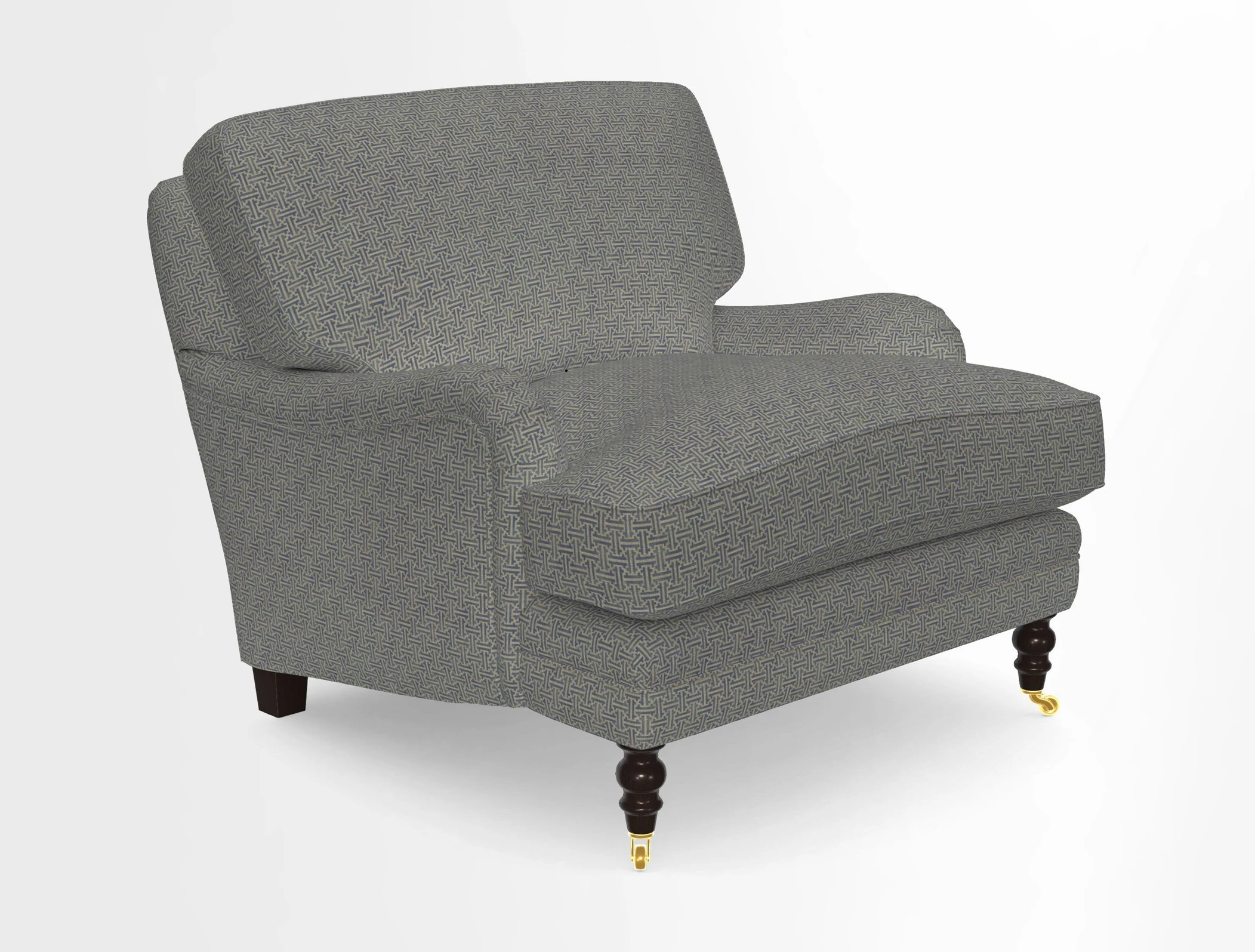 Coates Chair in RHS Gertrude Jekyll Lattice Blue with Seat and Back Cushions in Mohair Velvet Indigo