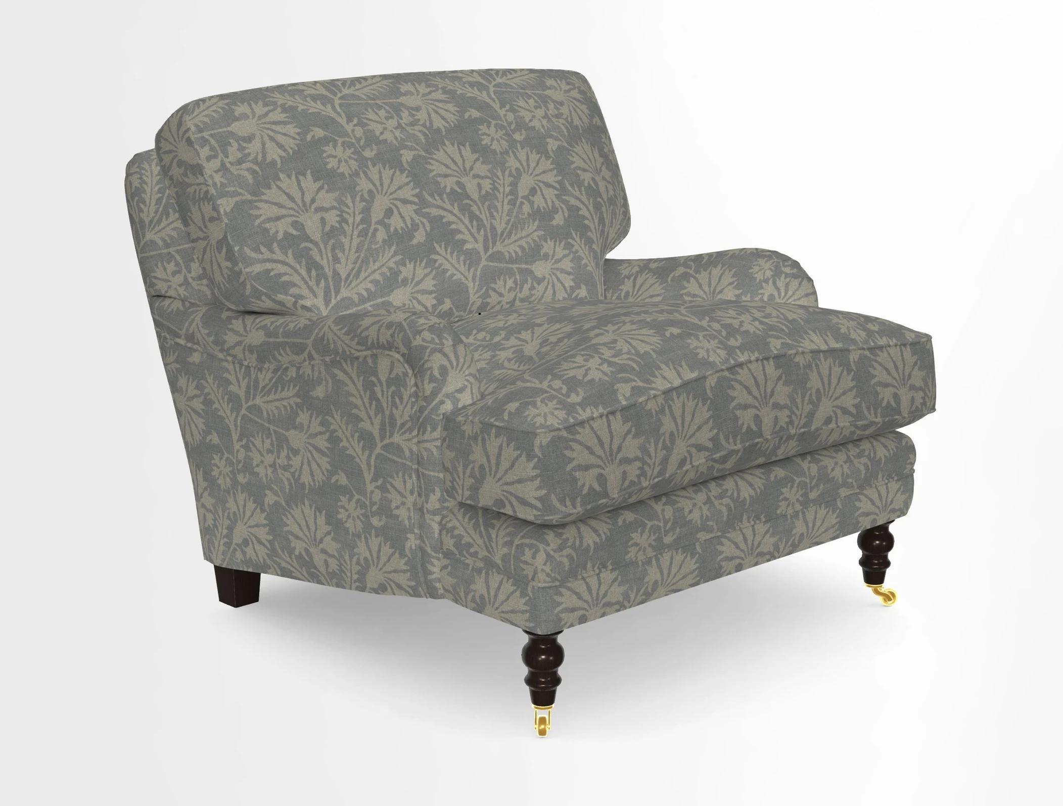 Coates Chair in RHS Gertrude Jekyll Lattice Blue with Seat and Back Cushions in Mohair Velvet Indigo