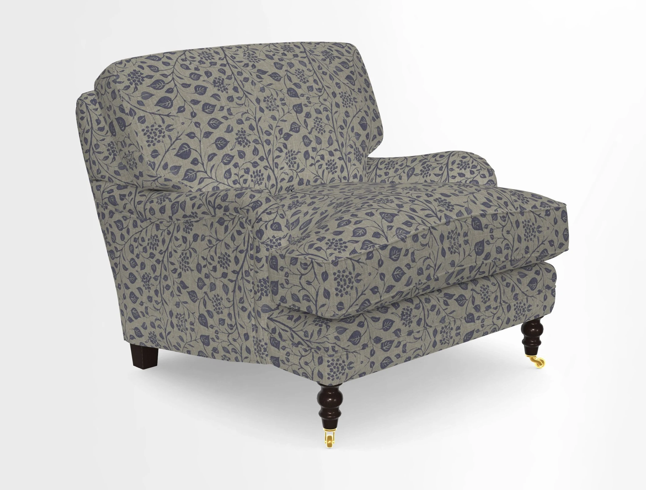 Coates Chair in RHS Gertrude Jekyll Lattice Blue with Seat and Back Cushions in Mohair Velvet Indigo
