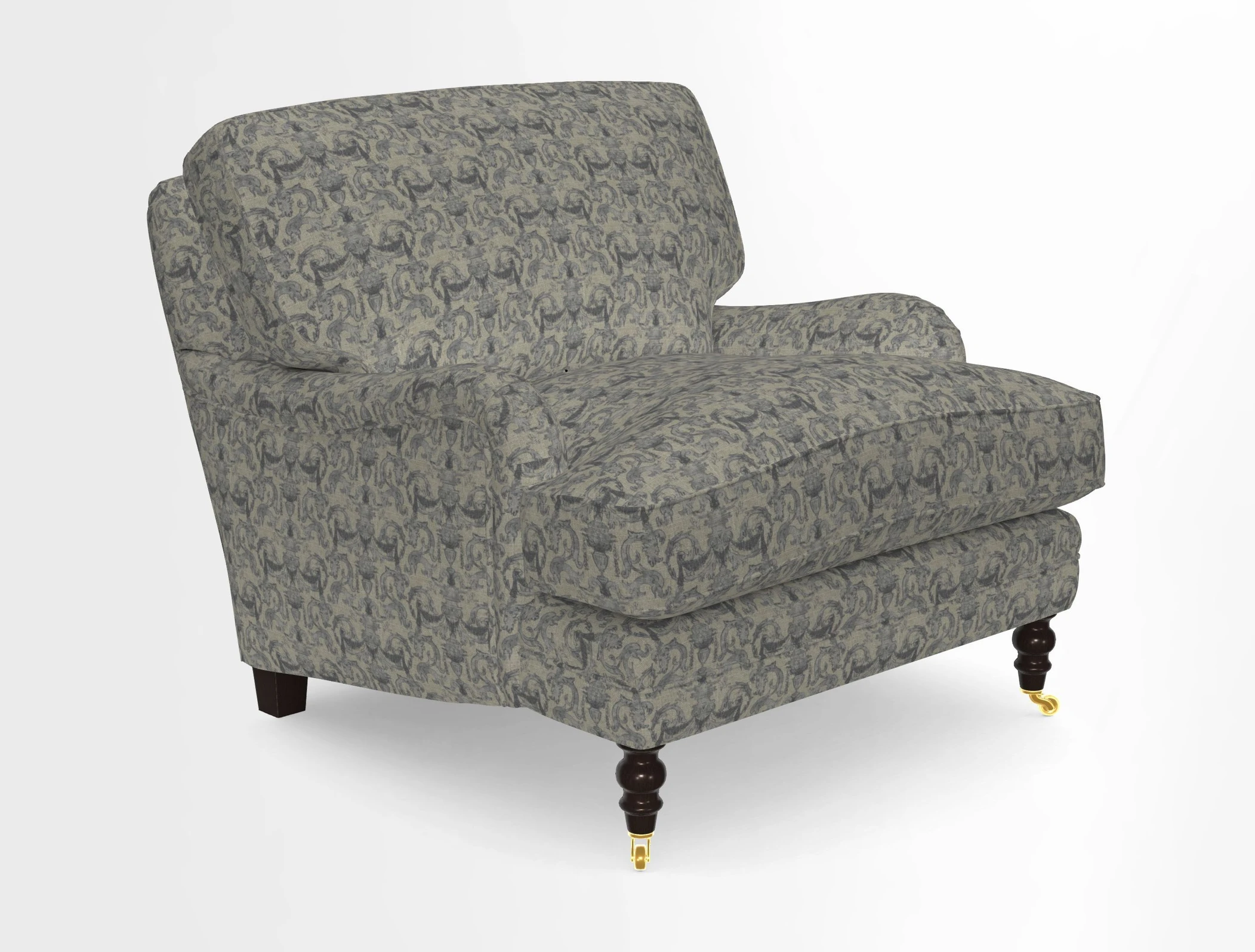 Coates Chair in RHS Gertrude Jekyll Lattice Blue with Seat and Back Cushions in Mohair Velvet Indigo