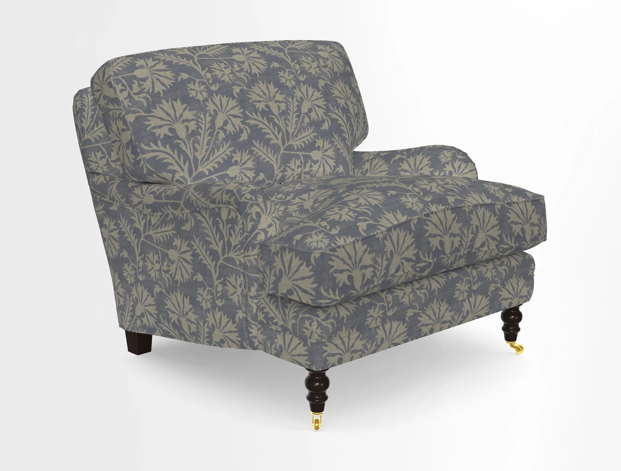Coates Chair in RHS Gertrude Jekyll Lattice Blue with Seat and Back Cushions in Mohair Velvet Indigo