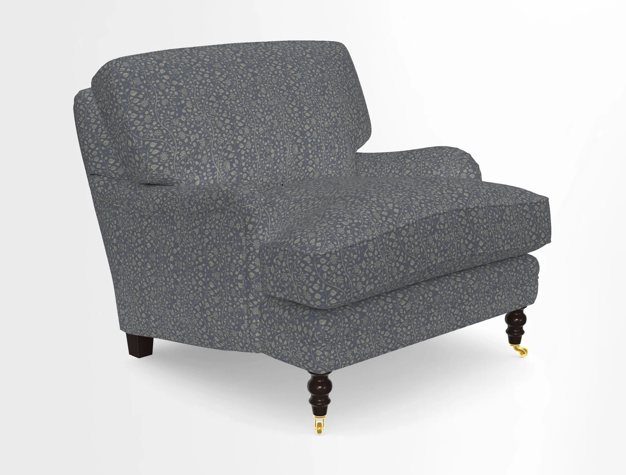 Coates Chair in RHS Gertrude Jekyll Lattice Blue with Seat and Back Cushions in Mohair Velvet Indigo
