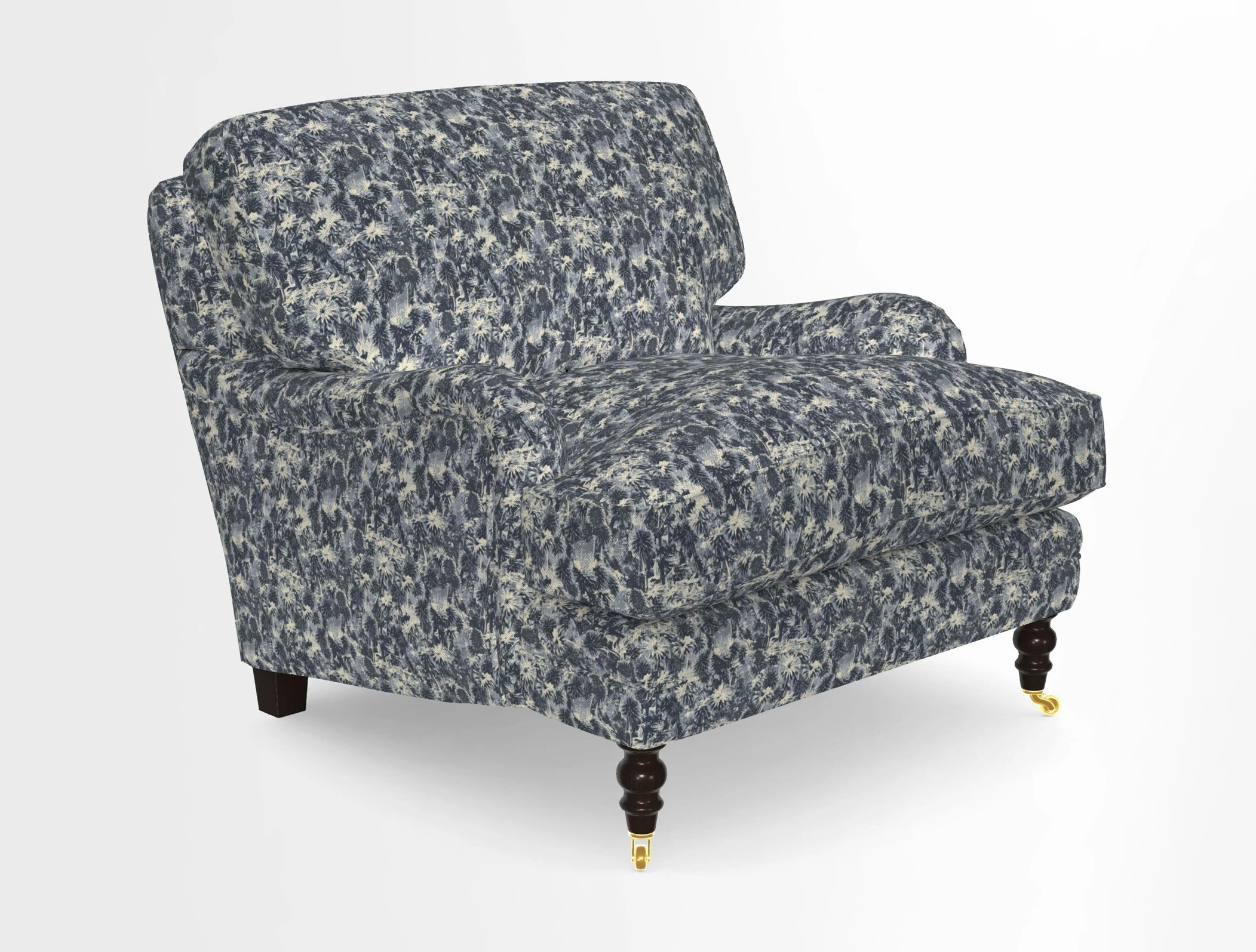 Coates Chair in RHS Gertrude Jekyll Lattice Blue with Seat and Back Cushions in Mohair Velvet Indigo