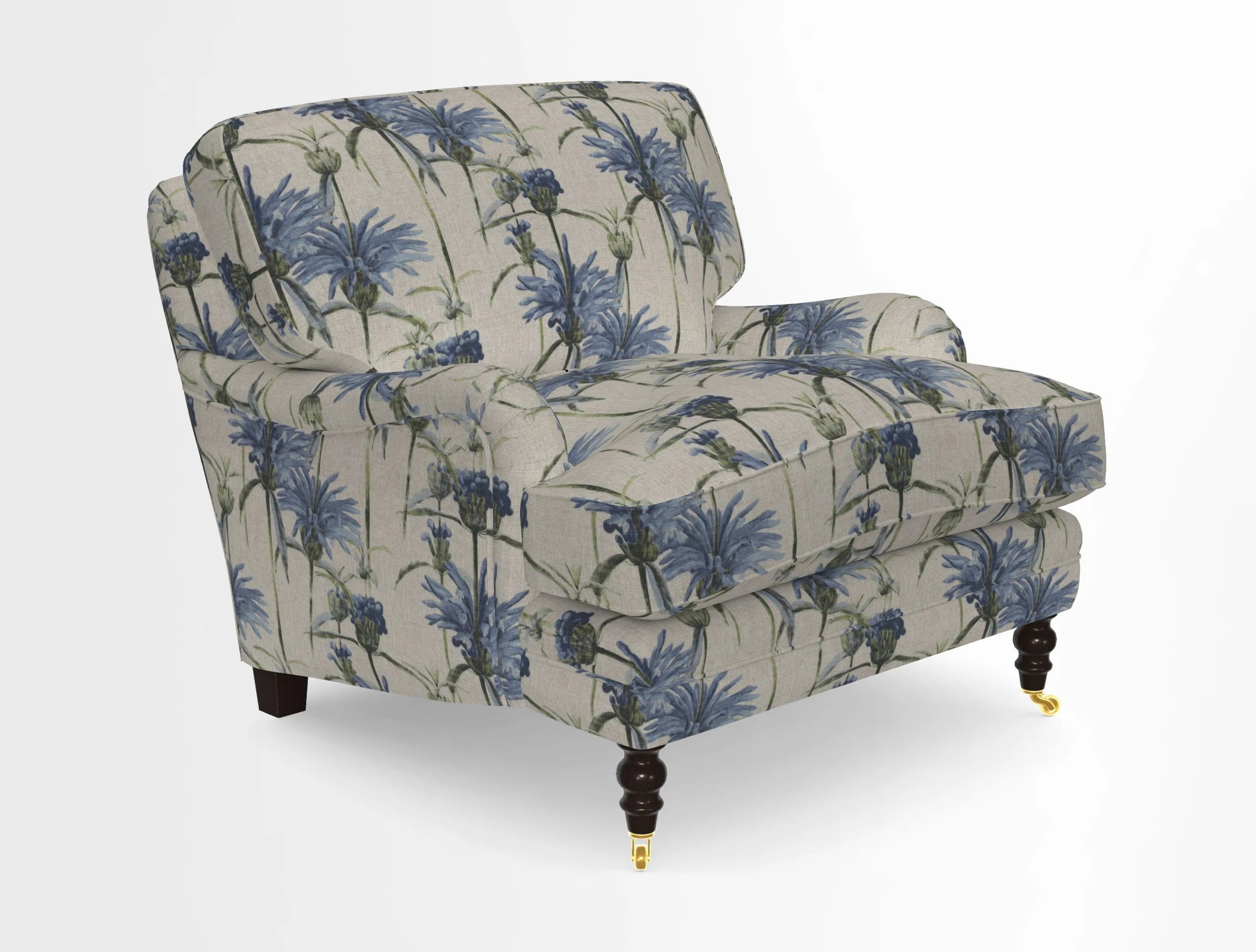 Coates Chair in RHS Gertrude Jekyll Lattice Blue with Seat and Back Cushions in Mohair Velvet Indigo