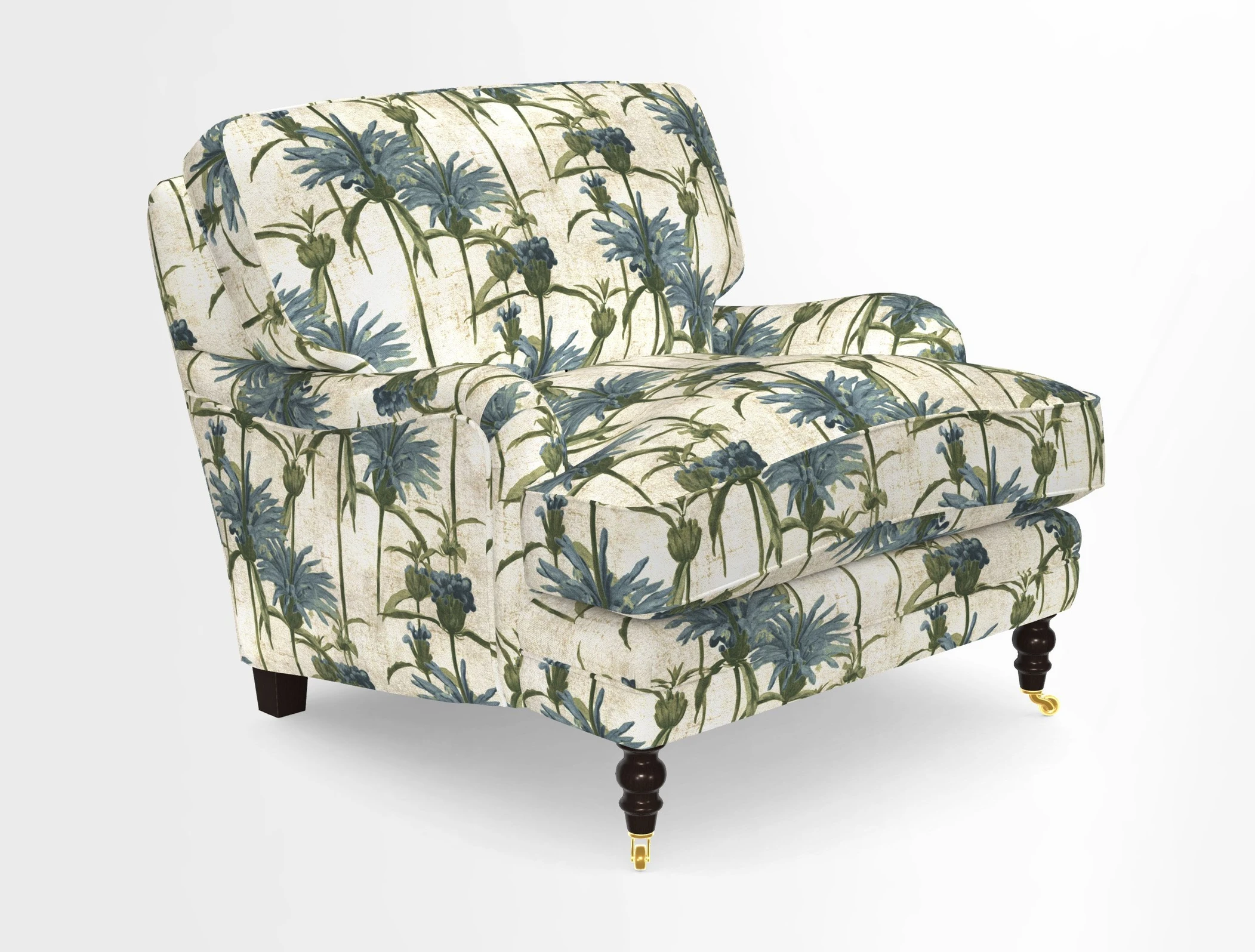Coates Chair in RHS Gertrude Jekyll Lattice Blue with Seat and Back Cushions in Mohair Velvet Indigo