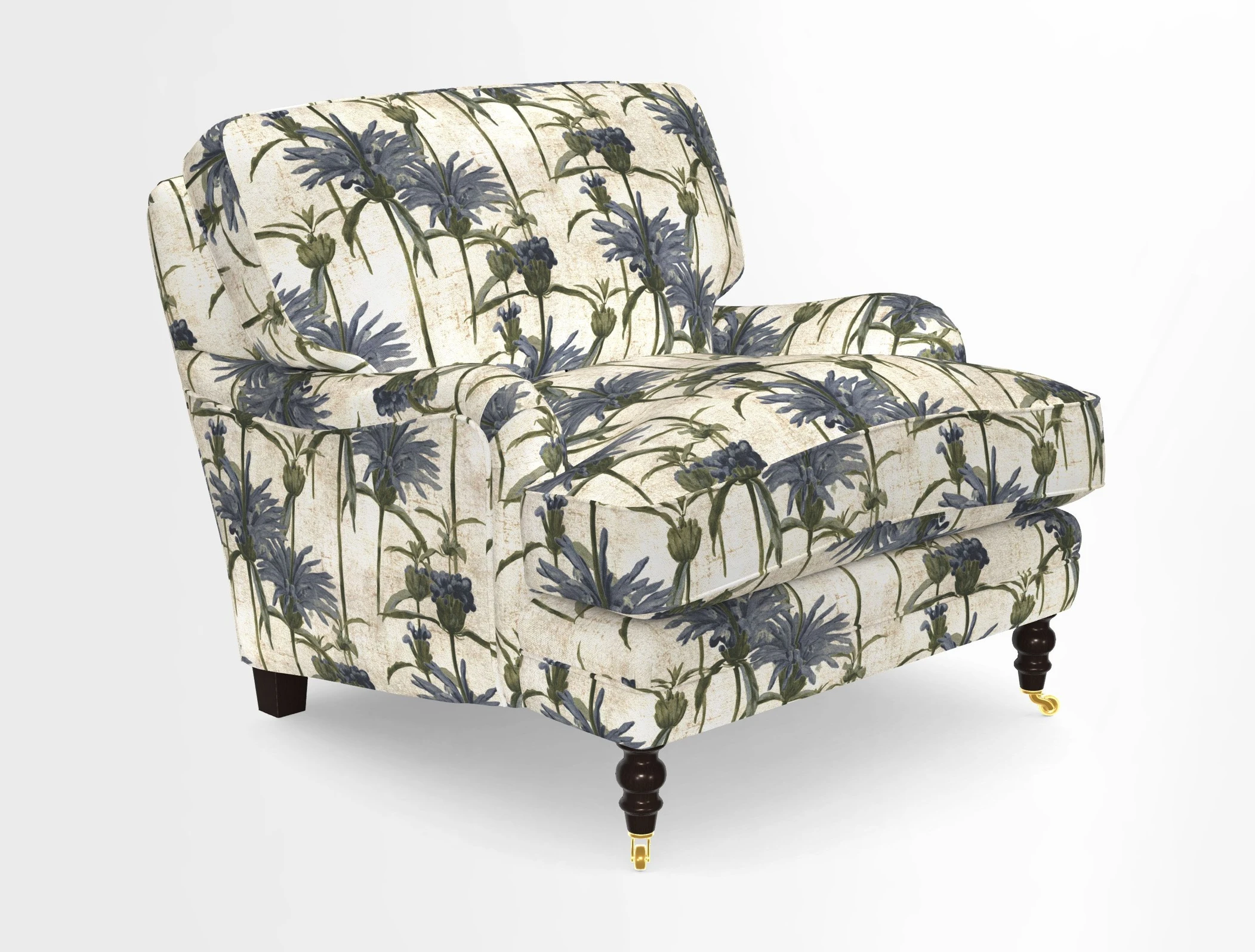 Coates Chair in RHS Gertrude Jekyll Lattice Blue with Seat and Back Cushions in Mohair Velvet Indigo