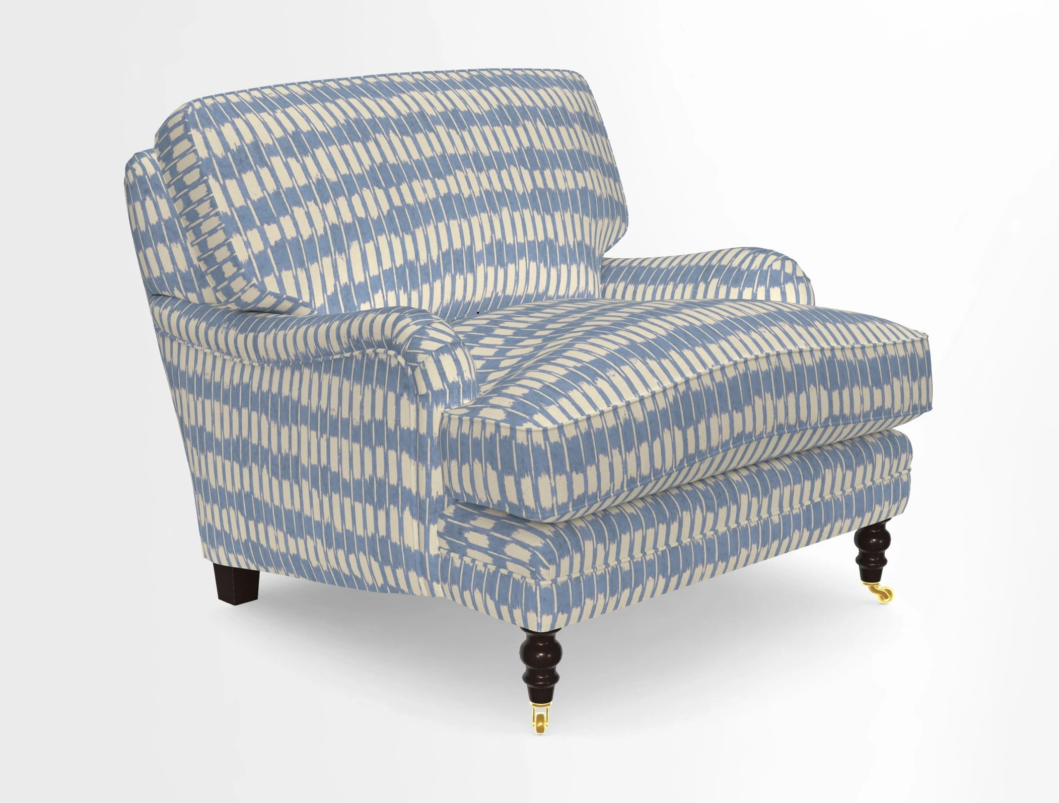 Coates Chair in RHS Gertrude Jekyll Lattice Blue with Seat and Back Cushions in Mohair Velvet Indigo