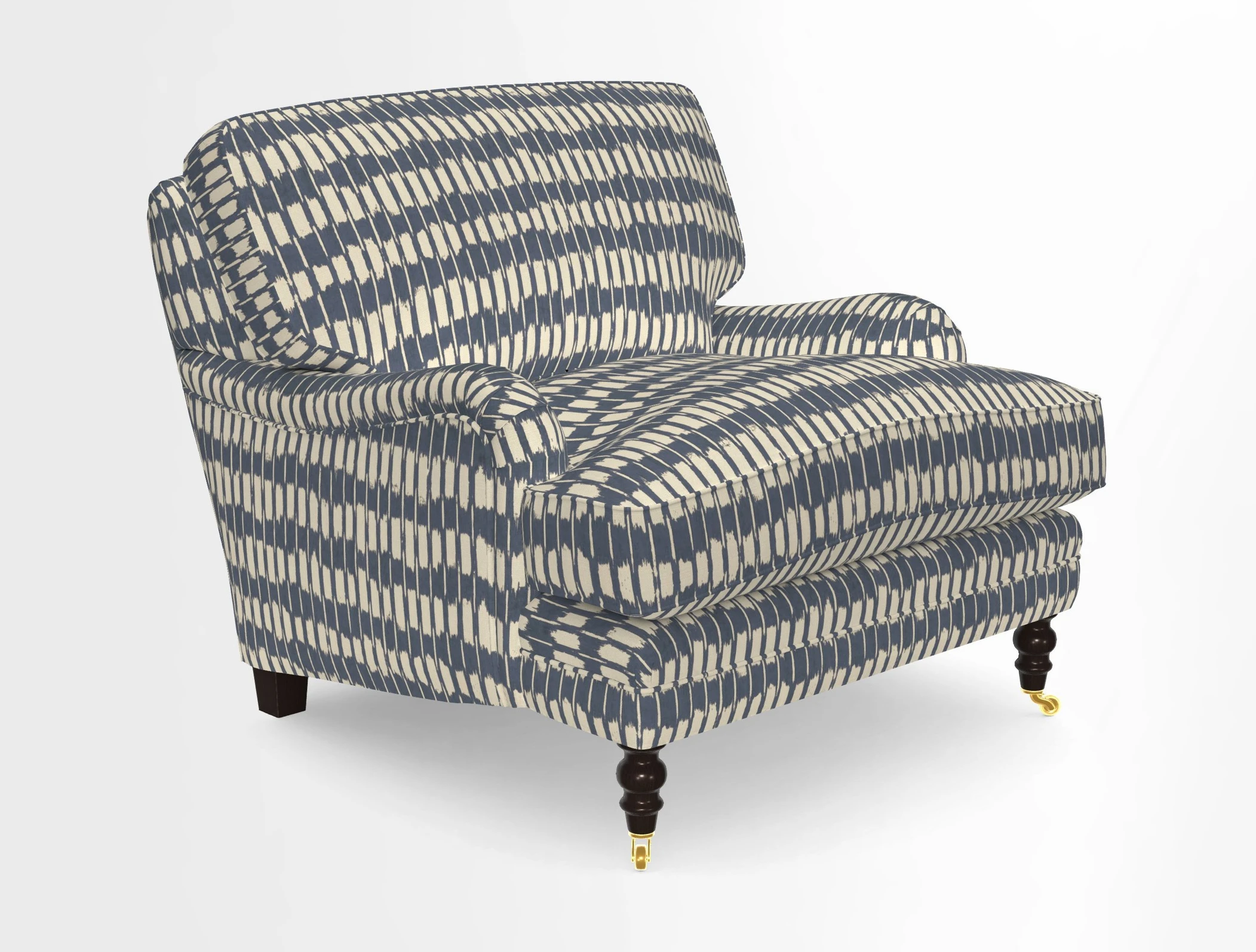 Coates Chair in RHS Gertrude Jekyll Lattice Blue with Seat and Back Cushions in Mohair Velvet Indigo