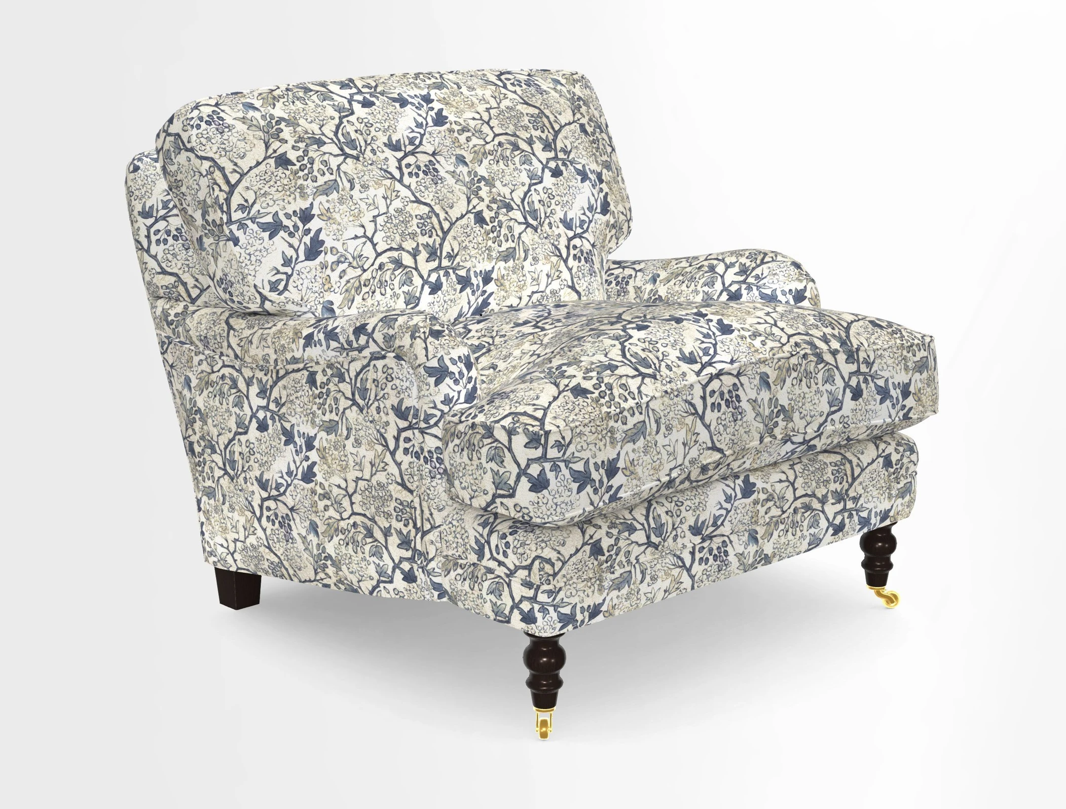Coates Chair in RHS Gertrude Jekyll Lattice Blue with Seat and Back Cushions in Mohair Velvet Indigo