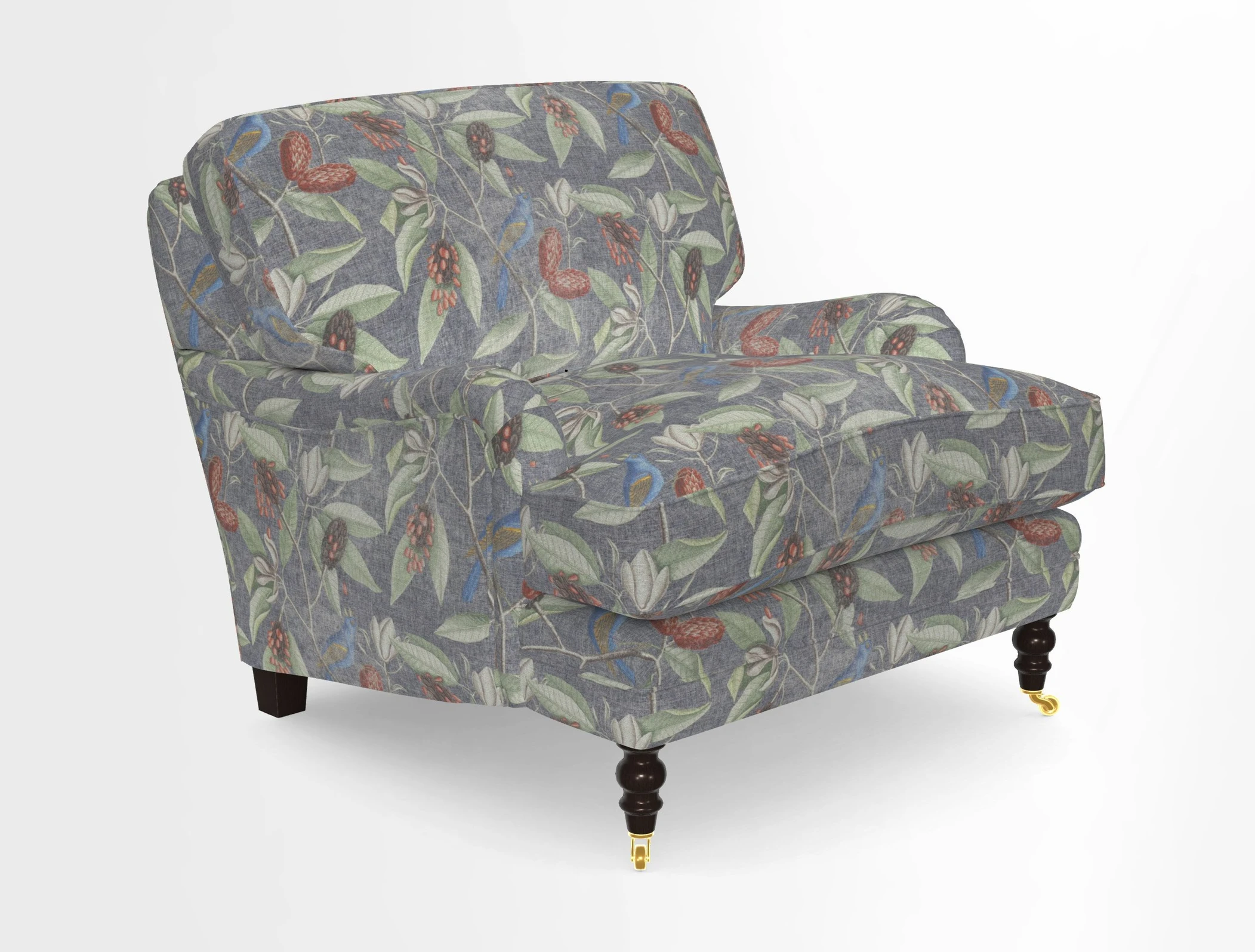 Coates Chair in RHS Gertrude Jekyll Lattice Blue with Seat and Back Cushions in Mohair Velvet Indigo