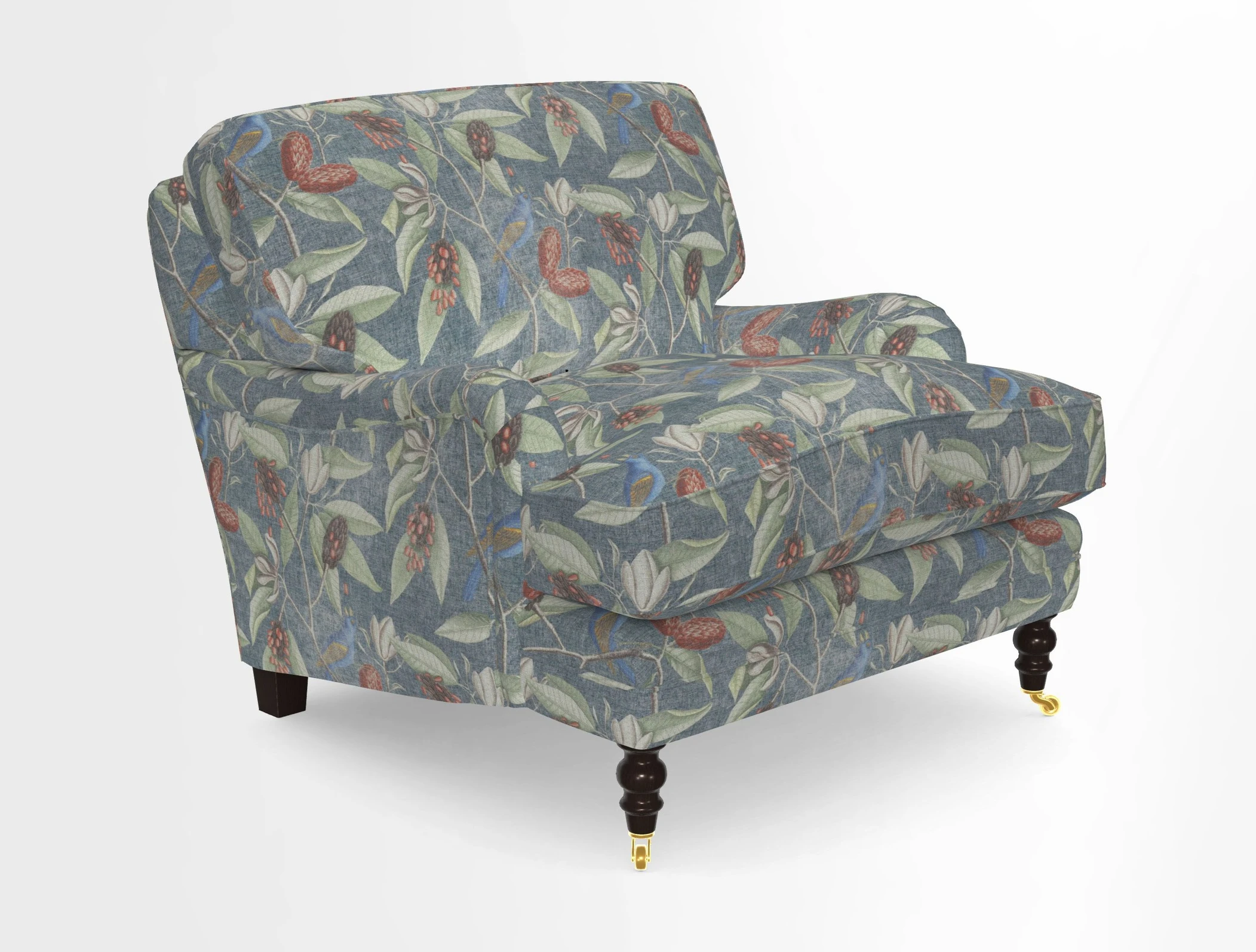 Coates Chair in RHS Gertrude Jekyll Lattice Blue with Seat and Back Cushions in Mohair Velvet Indigo