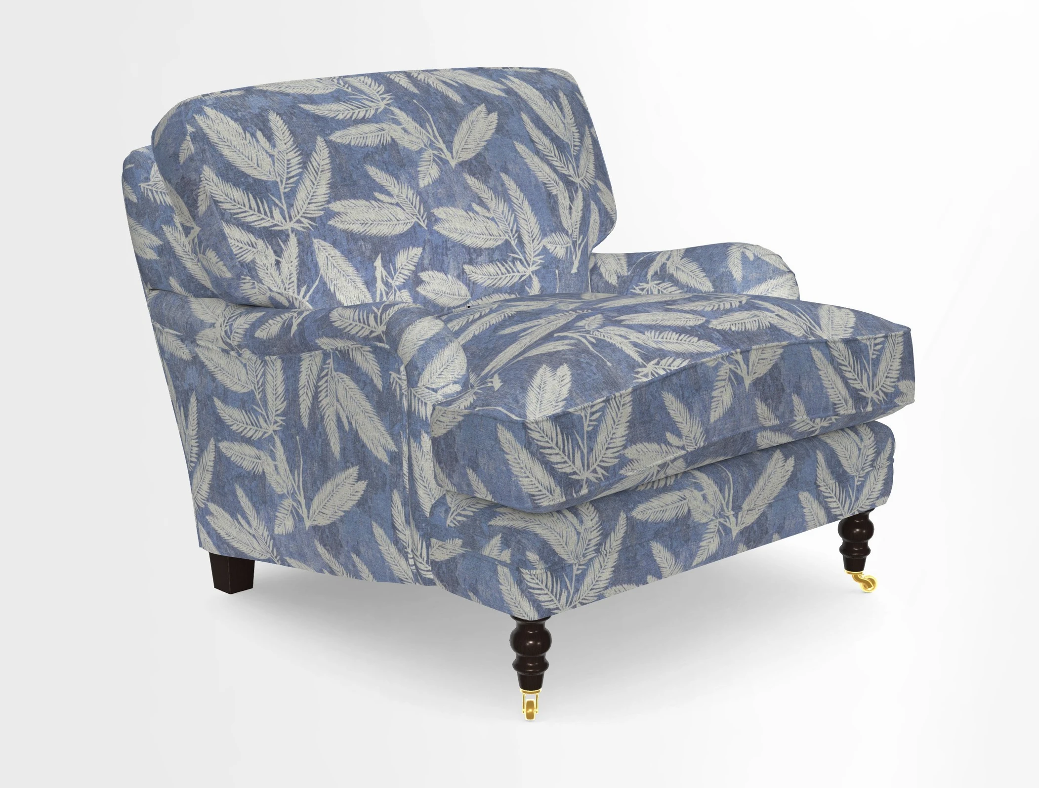 Coates Chair in RHS Gertrude Jekyll Lattice Blue with Seat and Back Cushions in Mohair Velvet Indigo