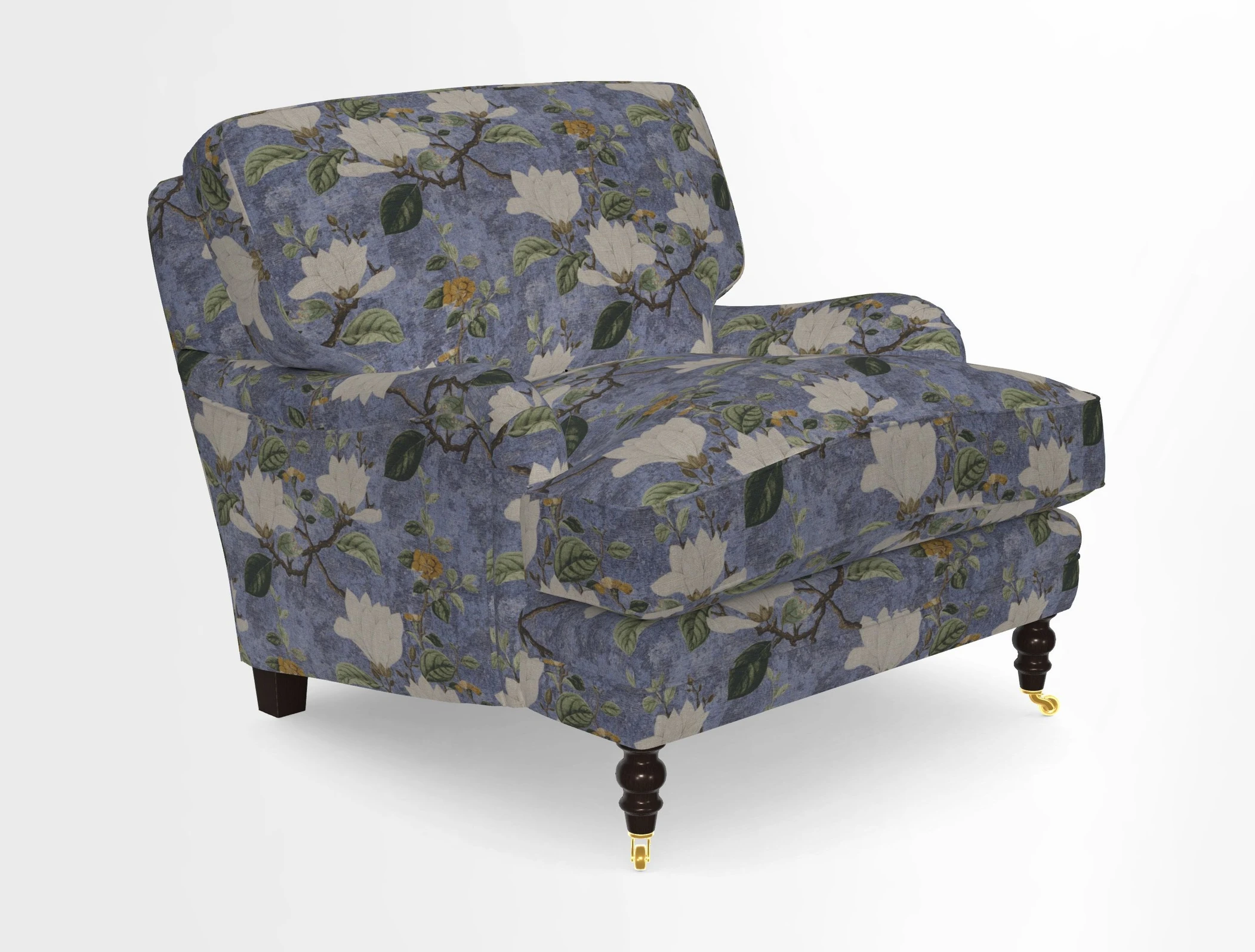 Coates Chair in RHS Gertrude Jekyll Lattice Blue with Seat and Back Cushions in Mohair Velvet Indigo