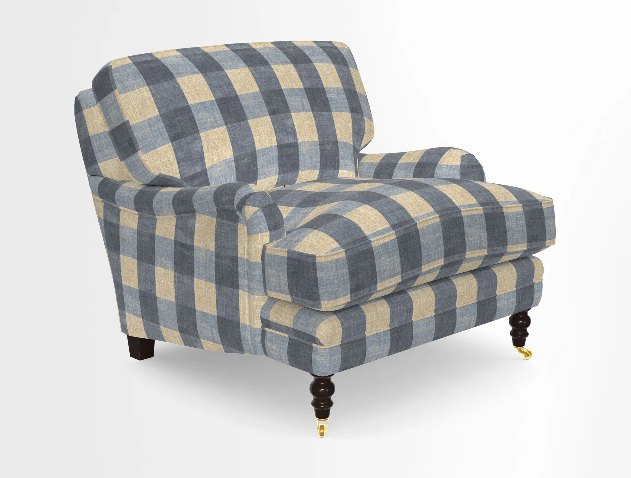 Coates Chair in RHS Gertrude Jekyll Lattice Blue with Seat and Back Cushions in Mohair Velvet Indigo