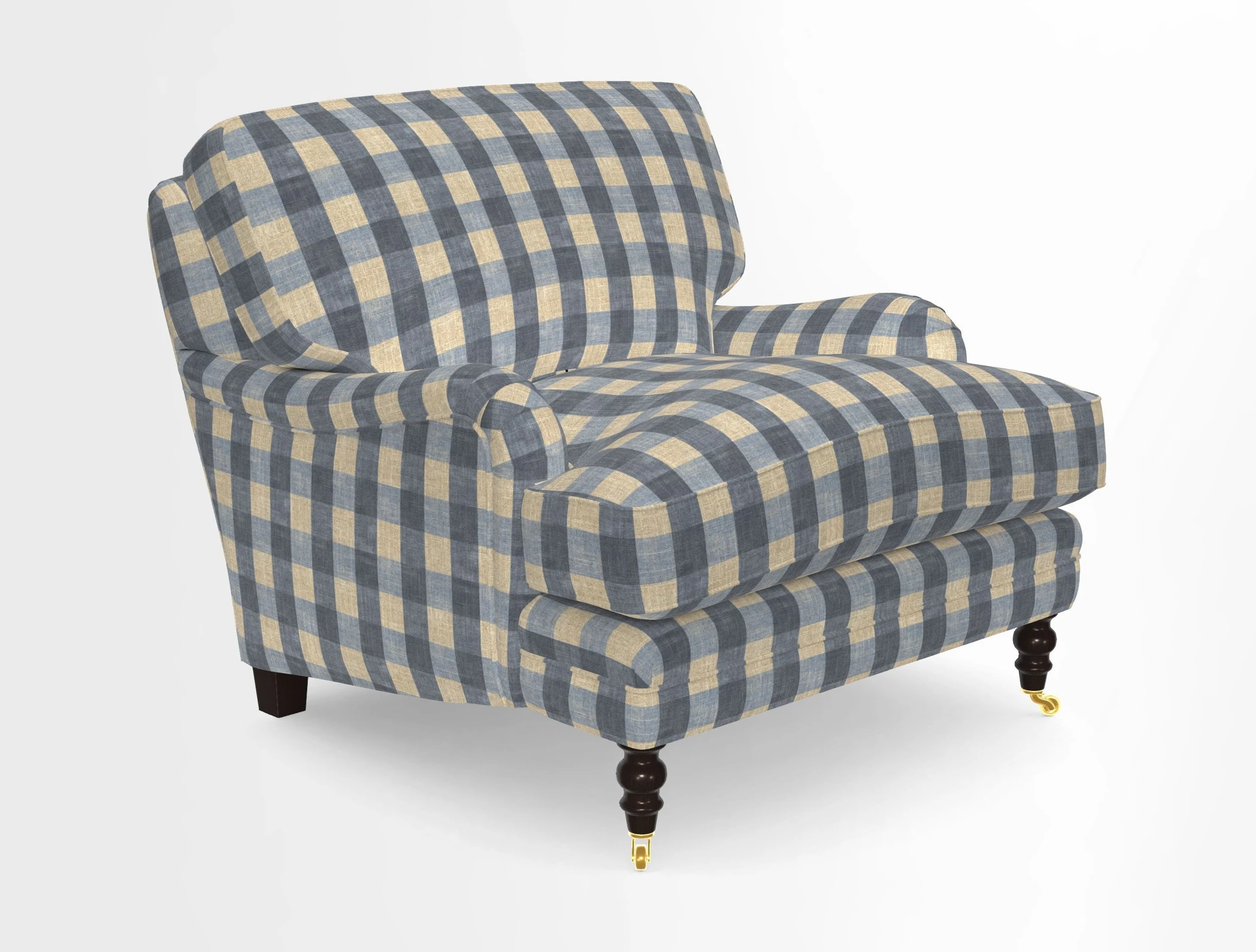 Coates Chair in RHS Gertrude Jekyll Lattice Blue with Seat and Back Cushions in Mohair Velvet Indigo