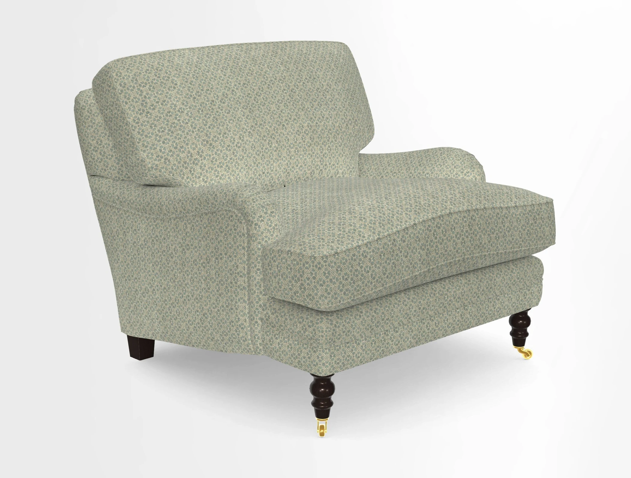 Coates Chair in RHS Gertrude Jekyll Lattice Blue with Seat and Back Cushions in Mohair Velvet Indigo