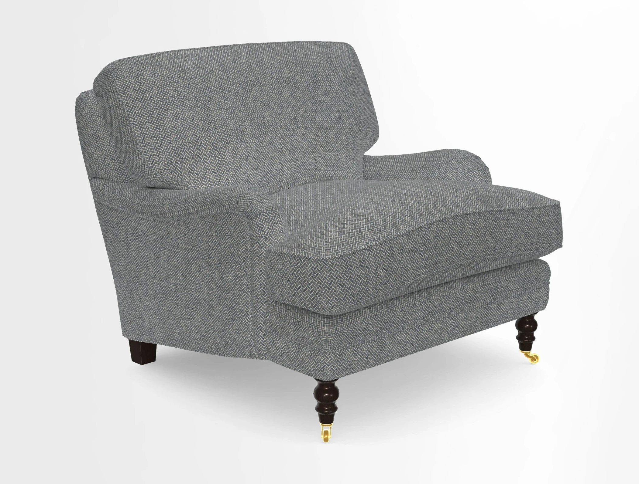 Coates Chair in RHS Gertrude Jekyll Lattice Blue with Seat and Back Cushions in Mohair Velvet Indigo