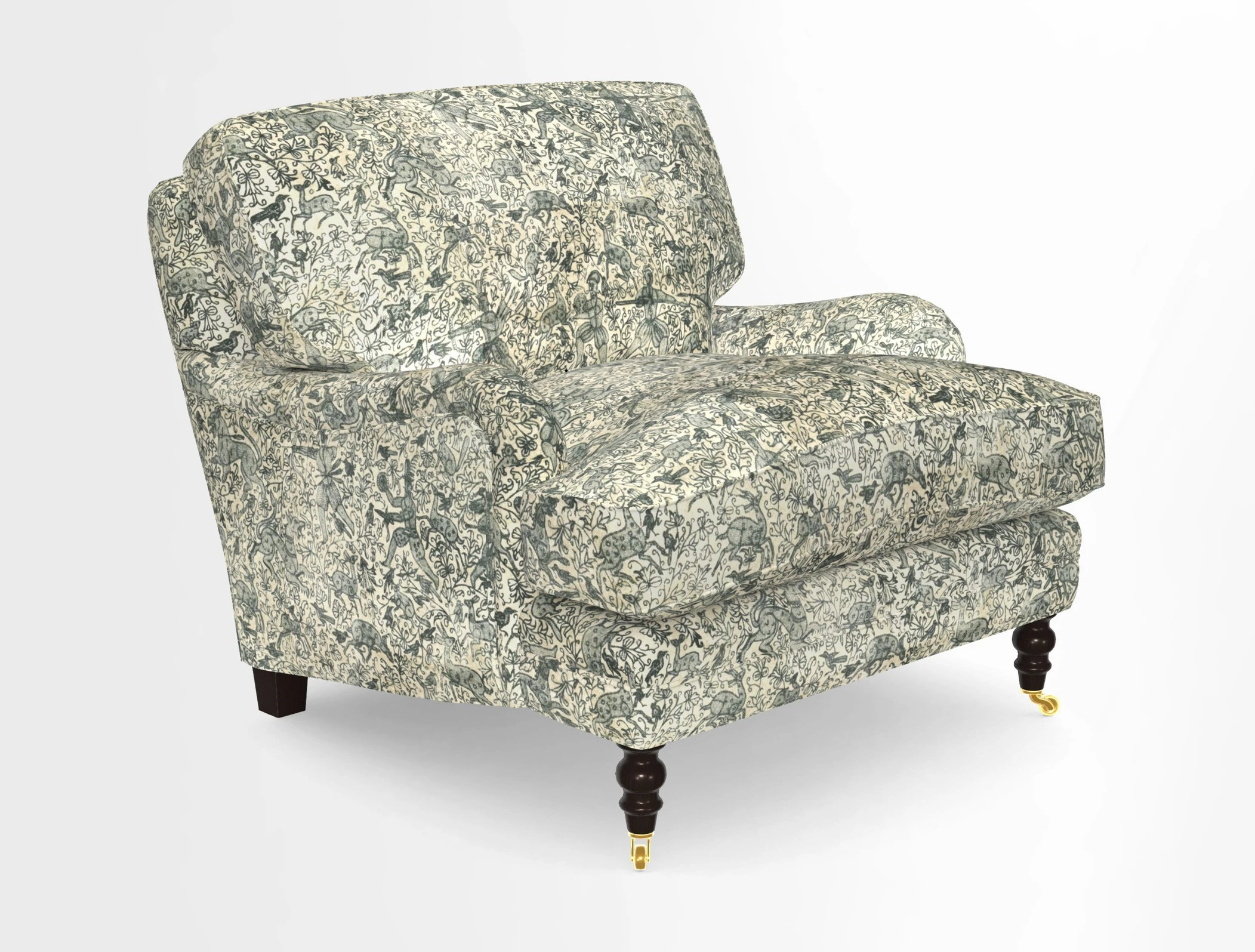 Coates Chair in RHS Gertrude Jekyll Lattice Blue with Seat and Back Cushions in Mohair Velvet Indigo