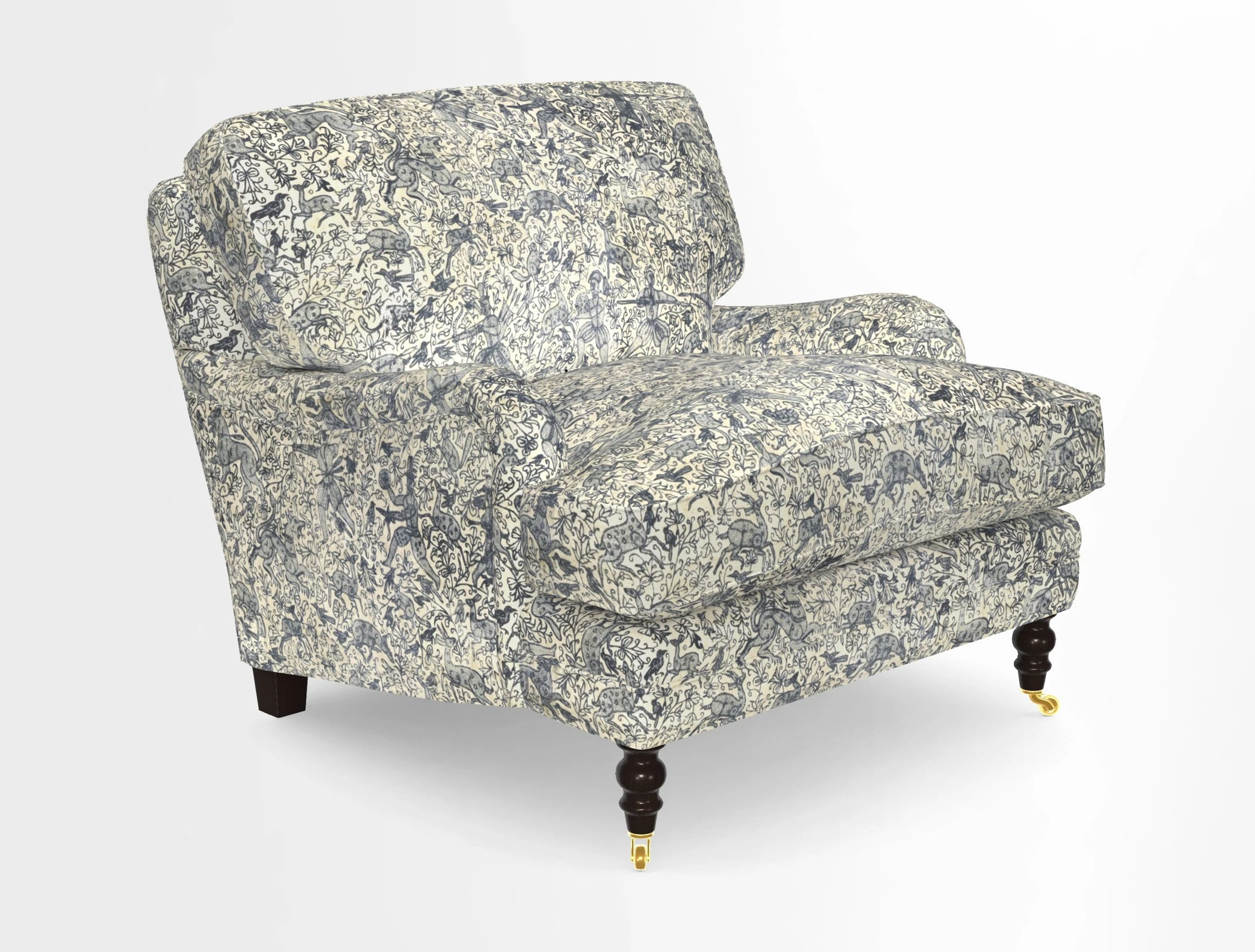 Coates Chair in RHS Gertrude Jekyll Lattice Blue with Seat and Back Cushions in Mohair Velvet Indigo