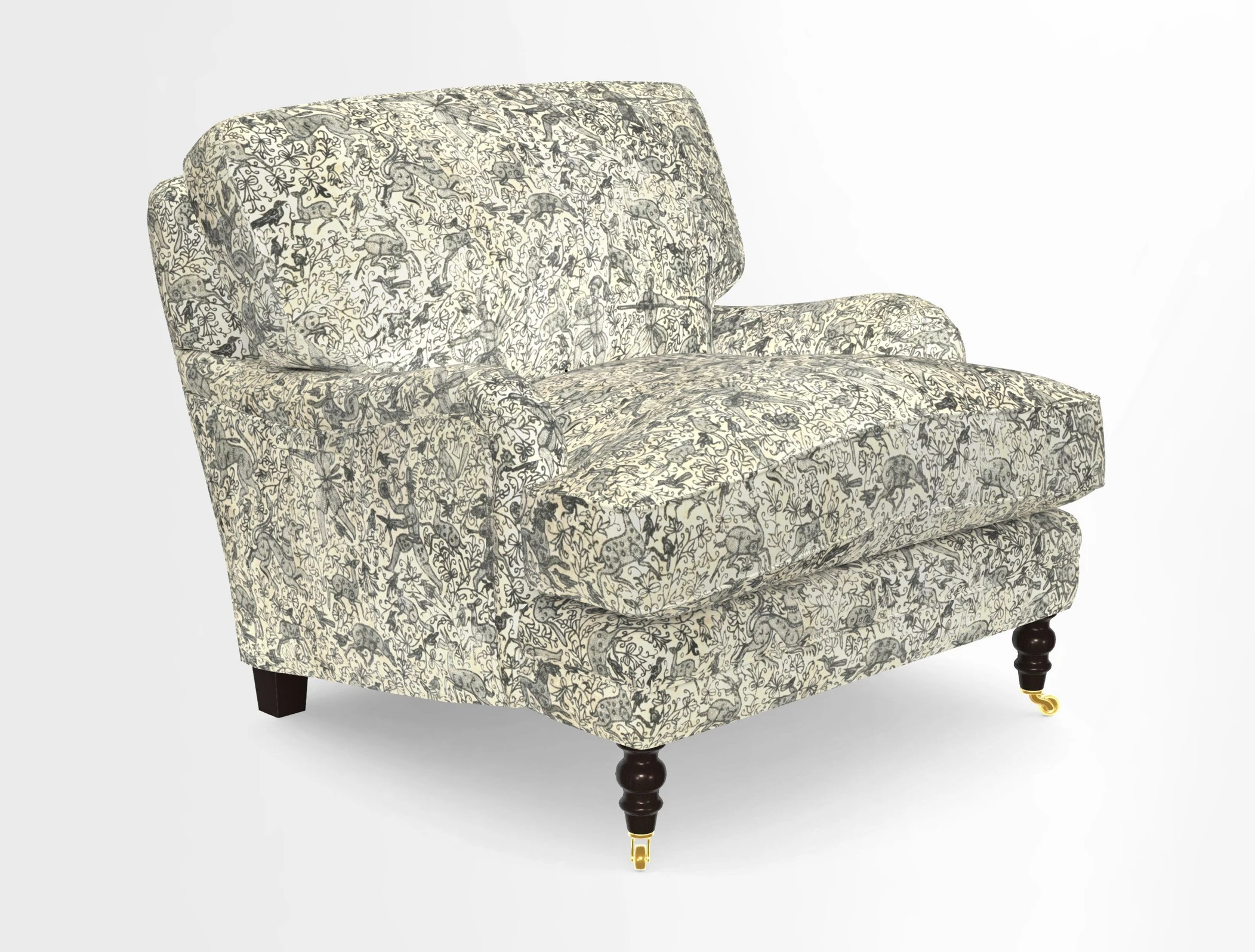 Coates Chair in RHS Gertrude Jekyll Lattice Blue with Seat and Back Cushions in Mohair Velvet Indigo