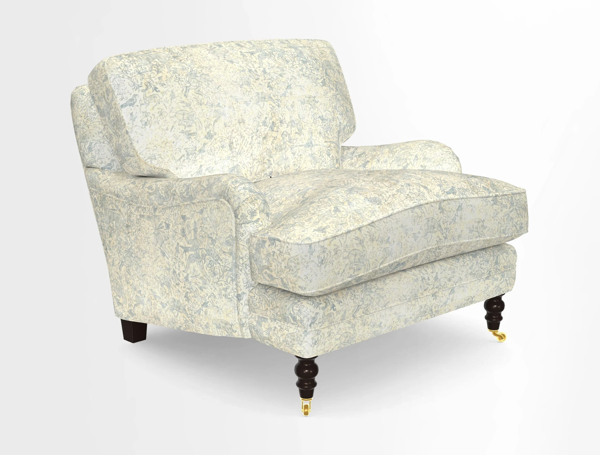 Coates Chair in RHS Gertrude Jekyll Lattice Blue with Seat and Back Cushions in Mohair Velvet Indigo