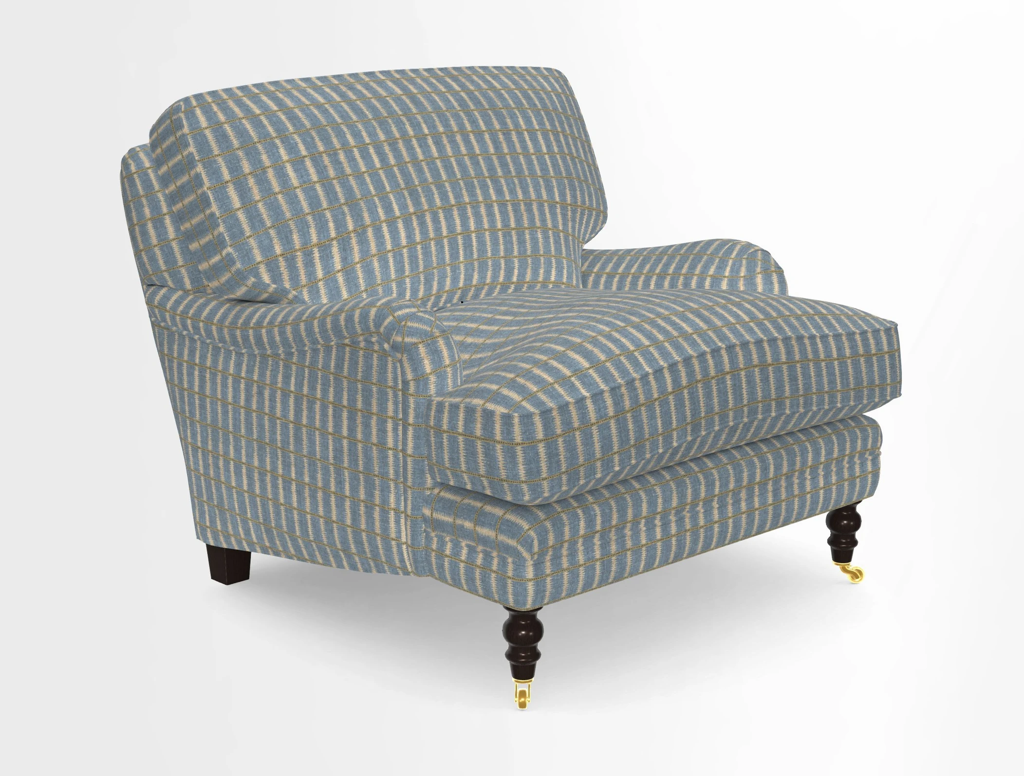 Coates Chair in RHS Gertrude Jekyll Lattice Blue with Seat and Back Cushions in Mohair Velvet Indigo