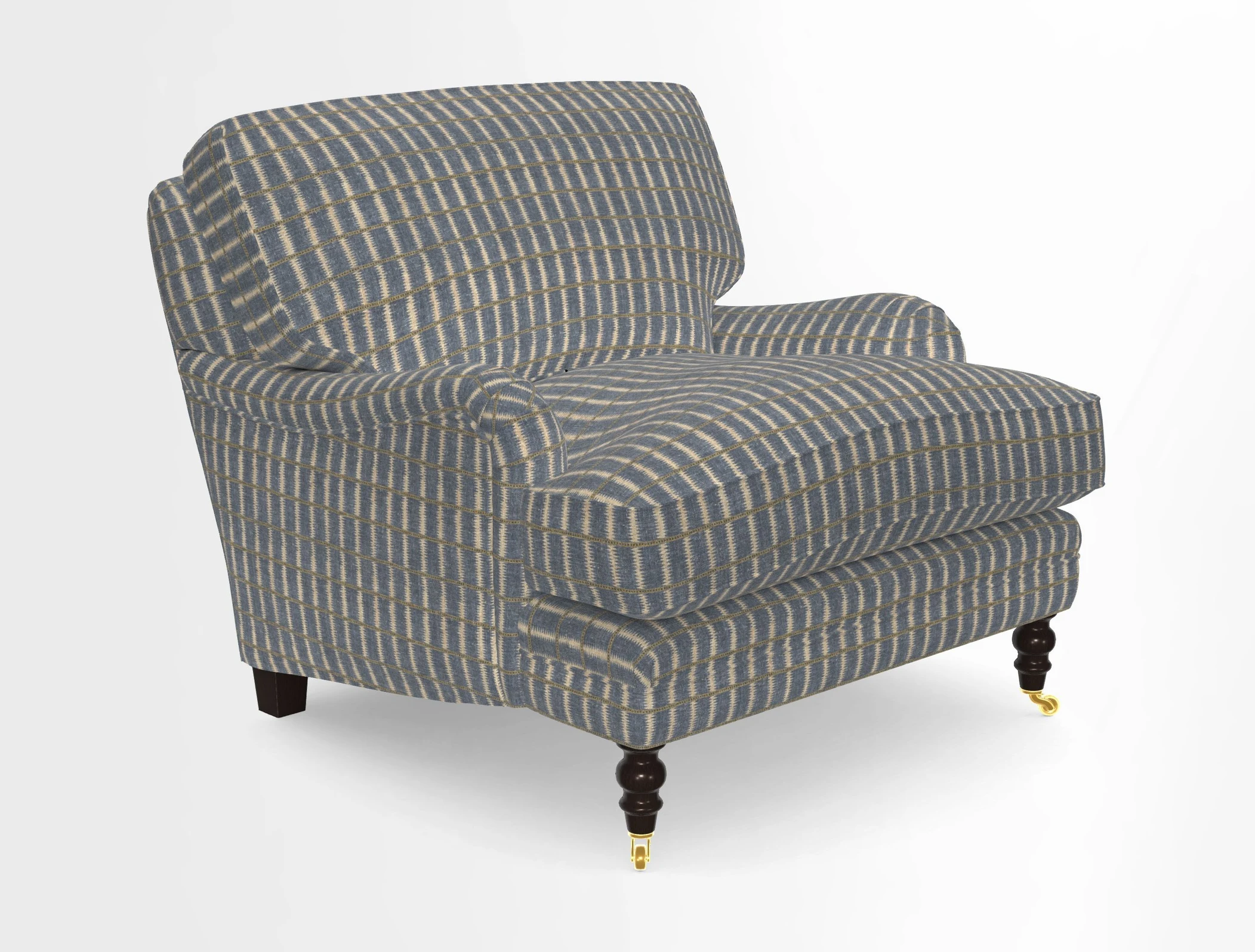Coates Chair in RHS Gertrude Jekyll Lattice Blue with Seat and Back Cushions in Mohair Velvet Indigo