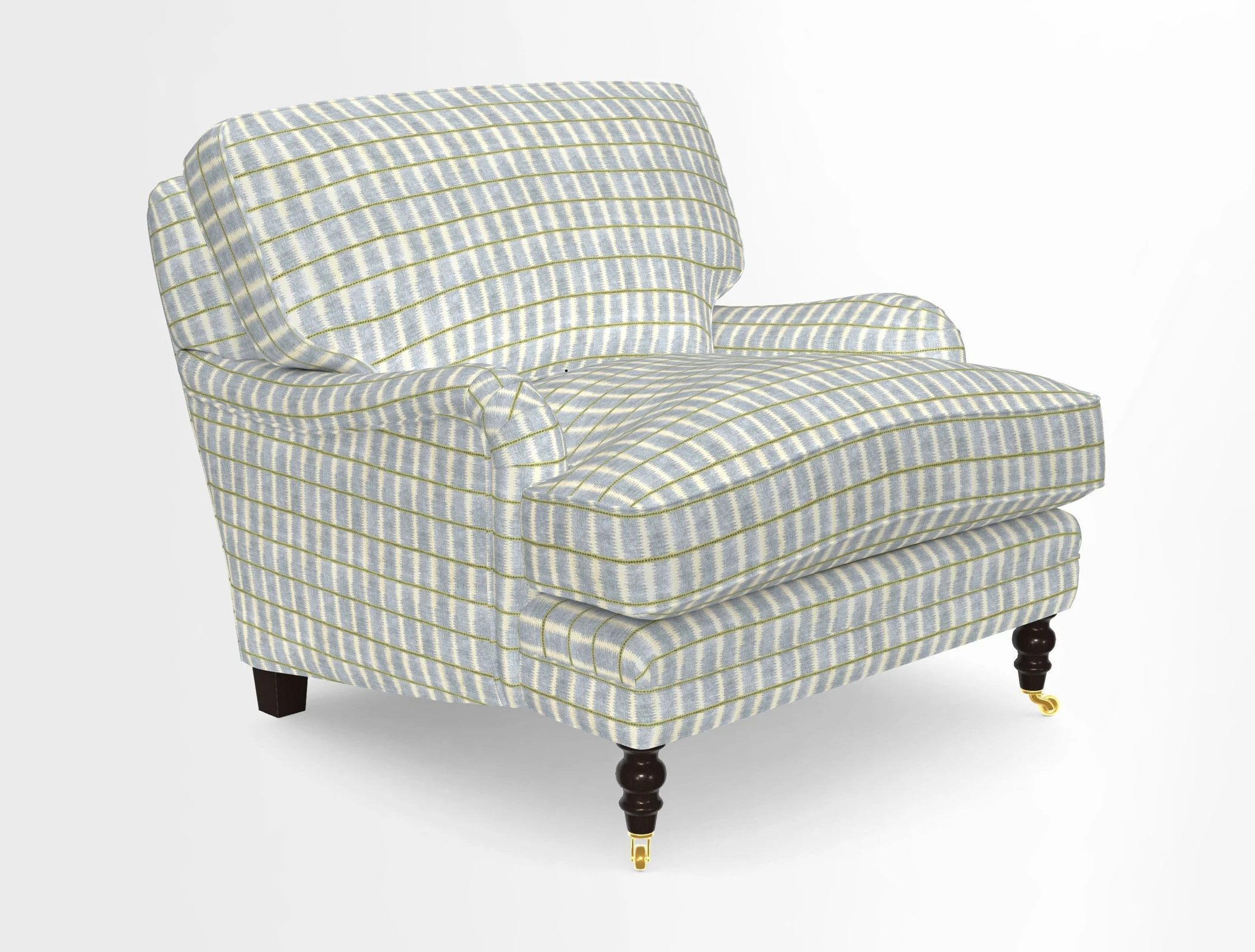 Coates Chair in RHS Gertrude Jekyll Lattice Blue with Seat and Back Cushions in Mohair Velvet Indigo