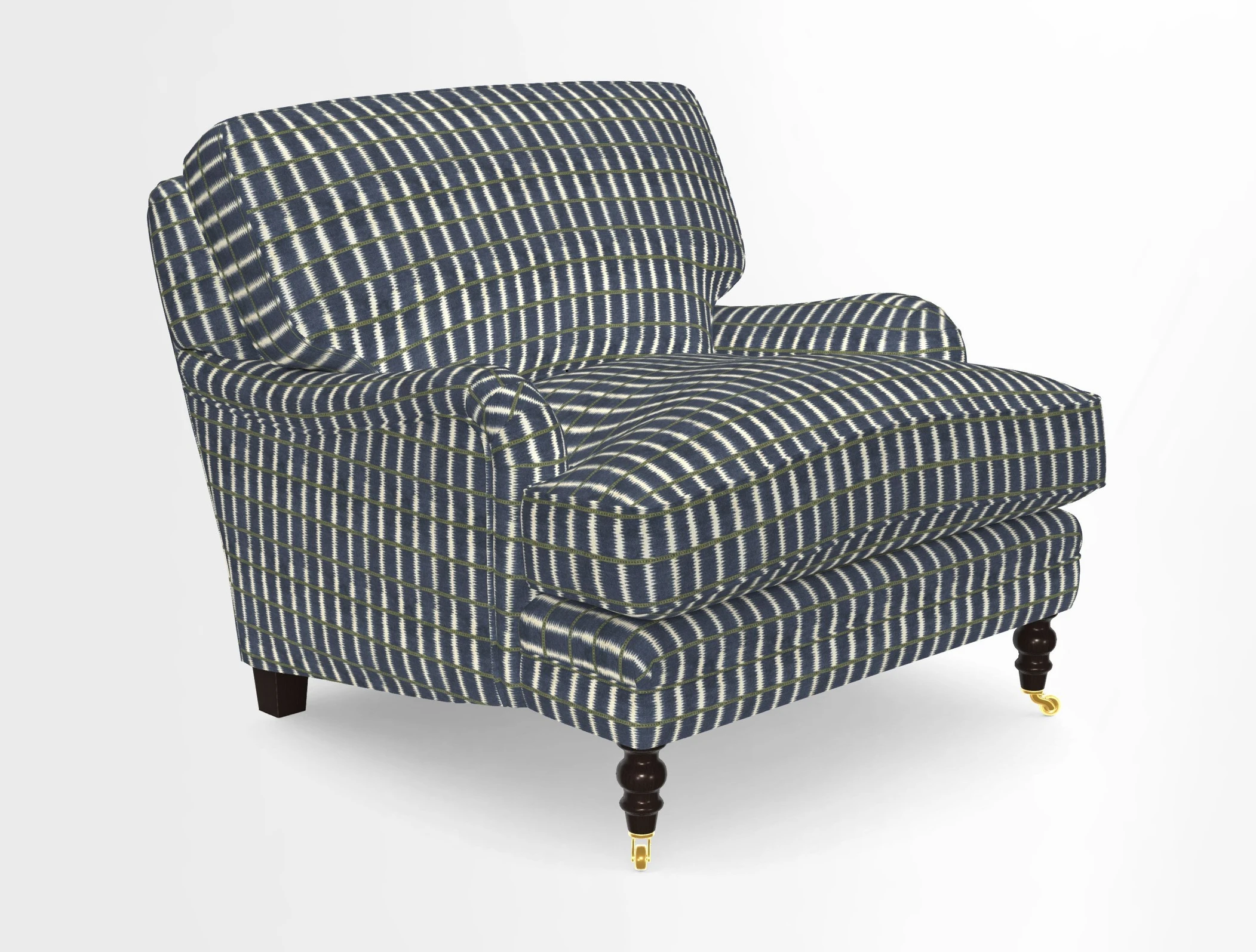 Coates Chair in RHS Gertrude Jekyll Lattice Blue with Seat and Back Cushions in Mohair Velvet Indigo