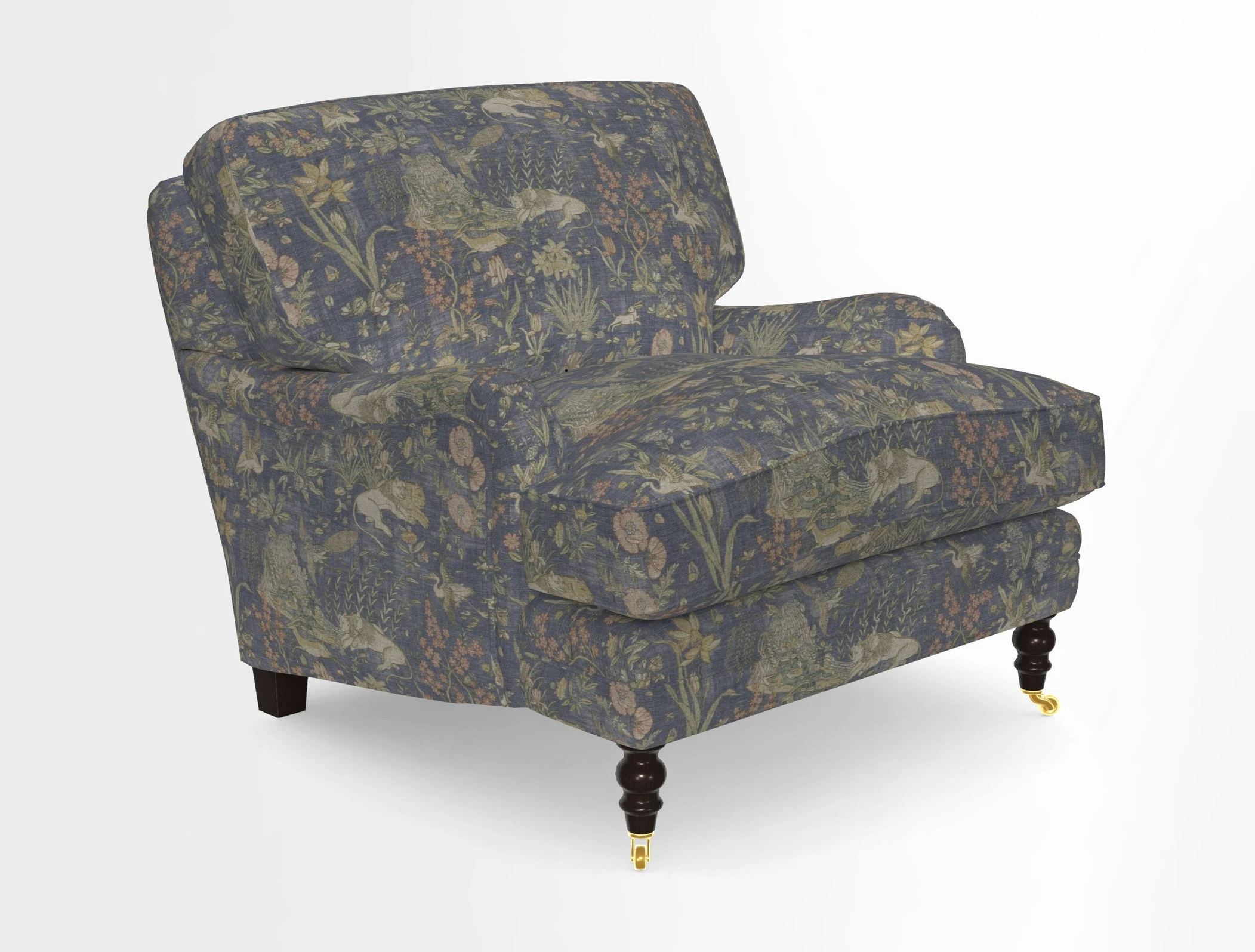 Coates Chair in RHS Gertrude Jekyll Lattice Blue with Seat and Back Cushions in Mohair Velvet Indigo